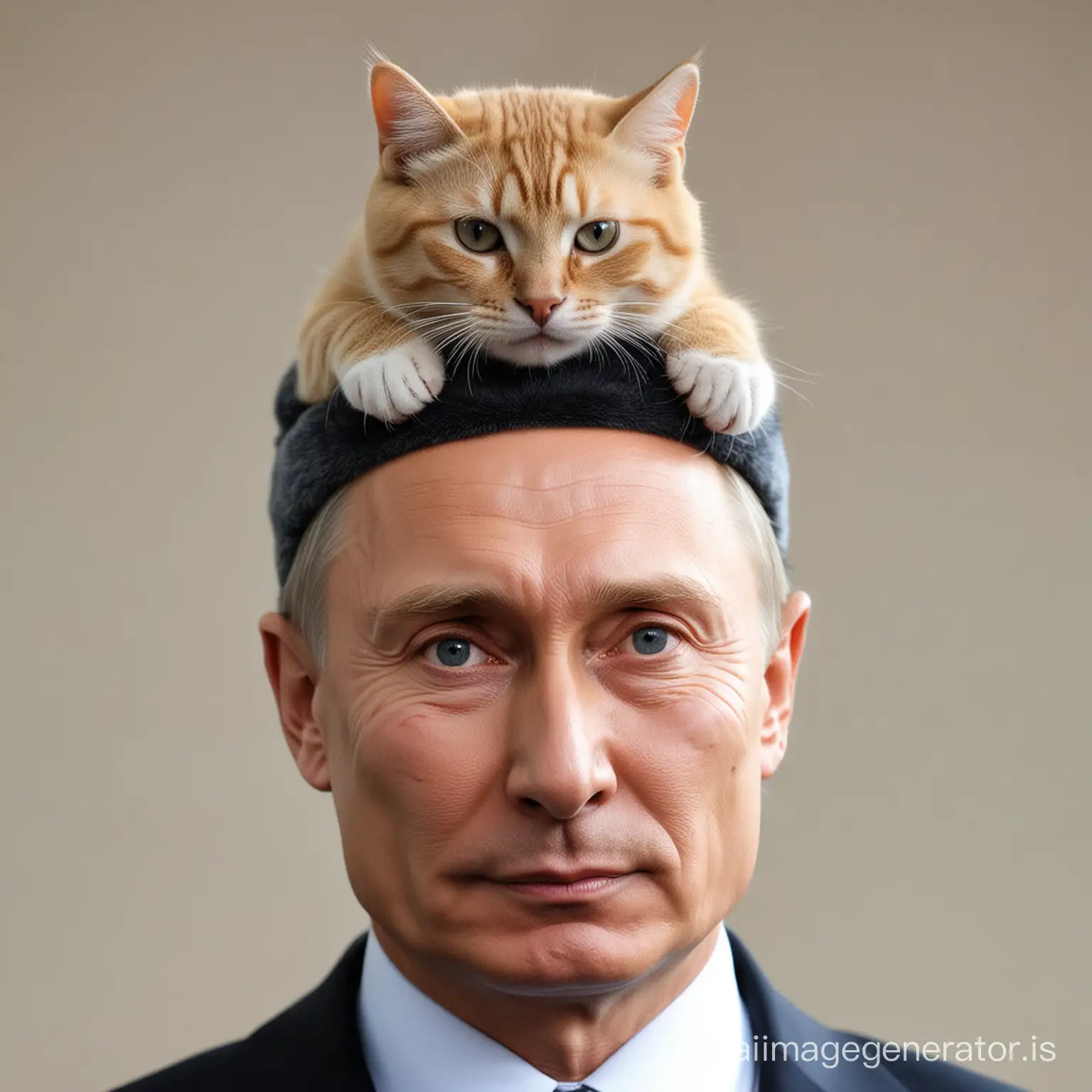 Putin with cat on his head
