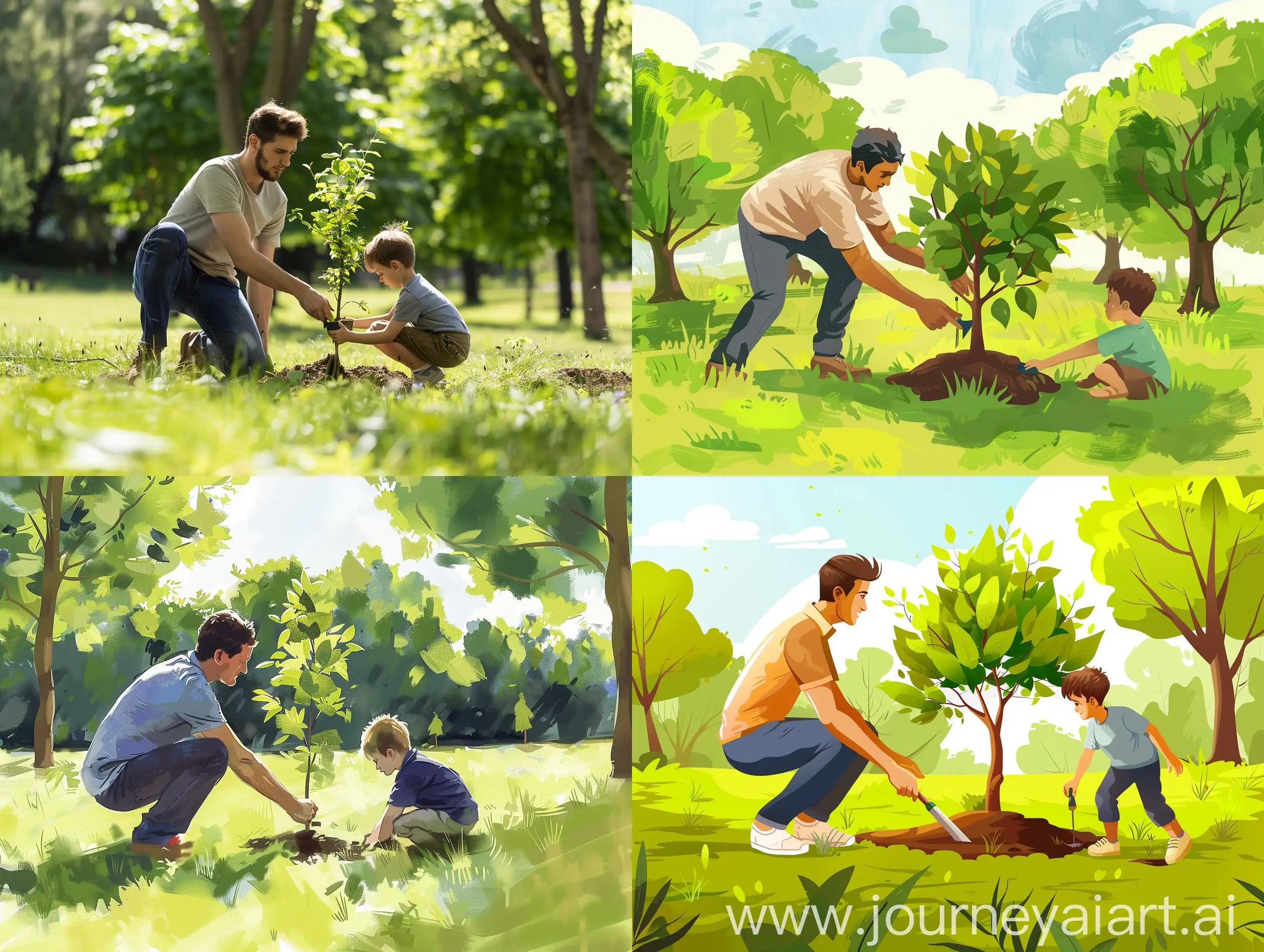 Father-and-Son-Planting-a-Tree-in-Sunny-Park
