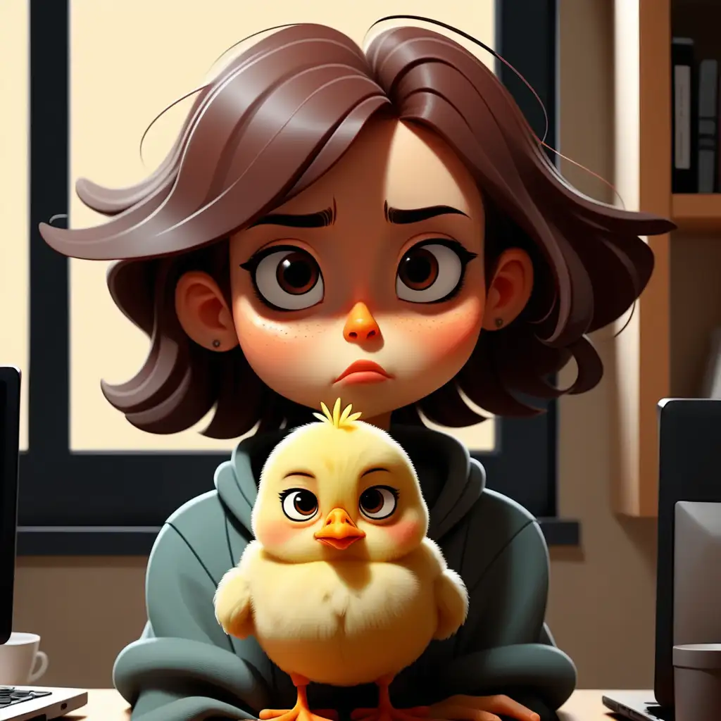Quiet Cartoon Chick in Thoughtful Contemplation
