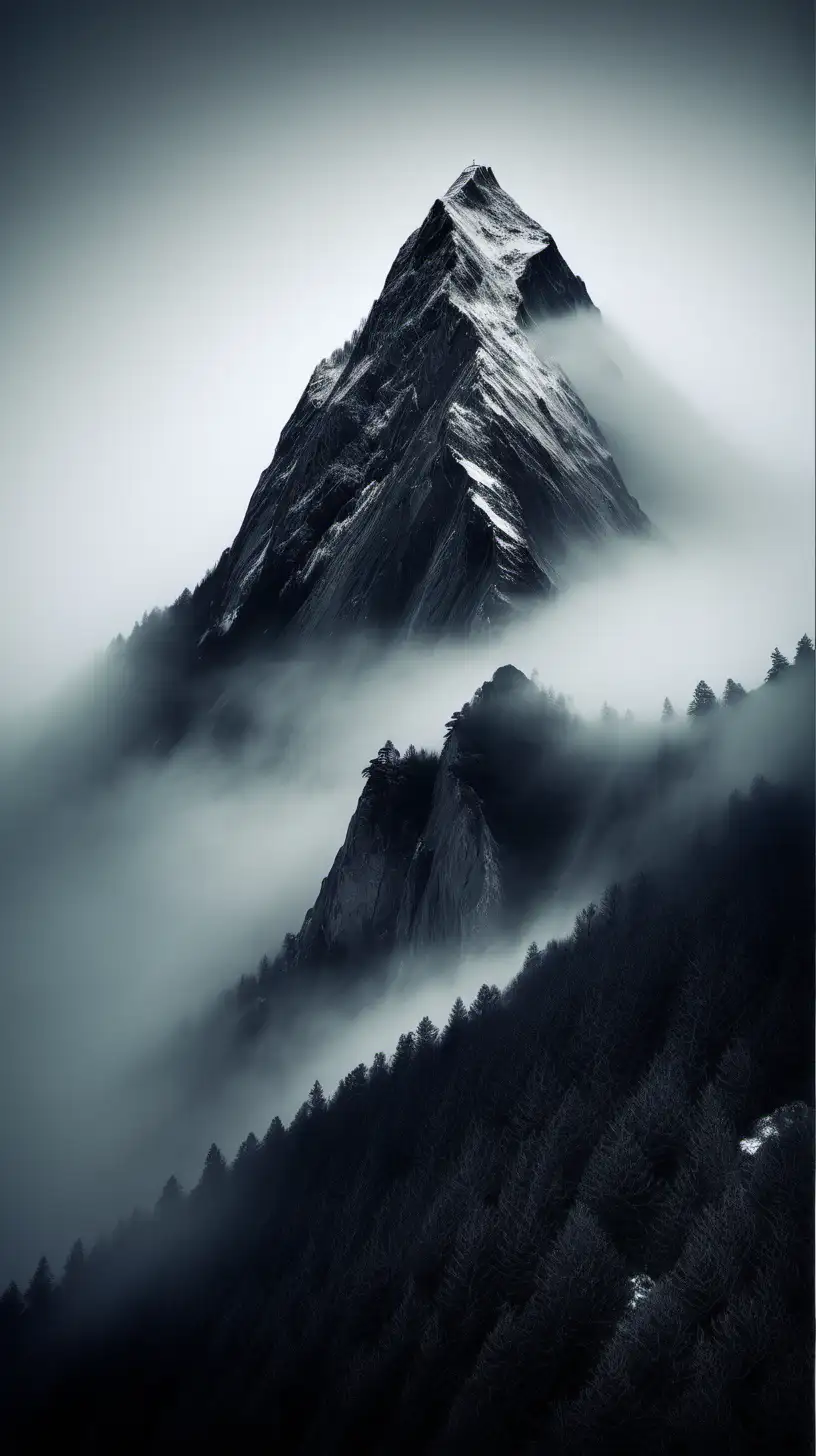 A mystical mountain peak veiled in mist]