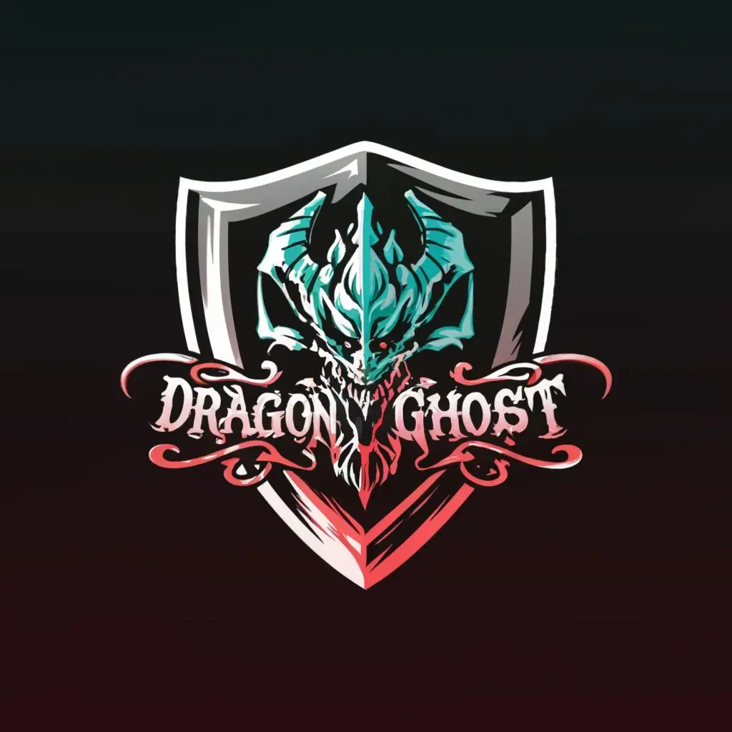 a logo design,with the text "Dragon ghost", main symbol:Half dragon and half ghost shielding the Dragon Ghost logo name,complex,be used in Entertainment industry,clear background