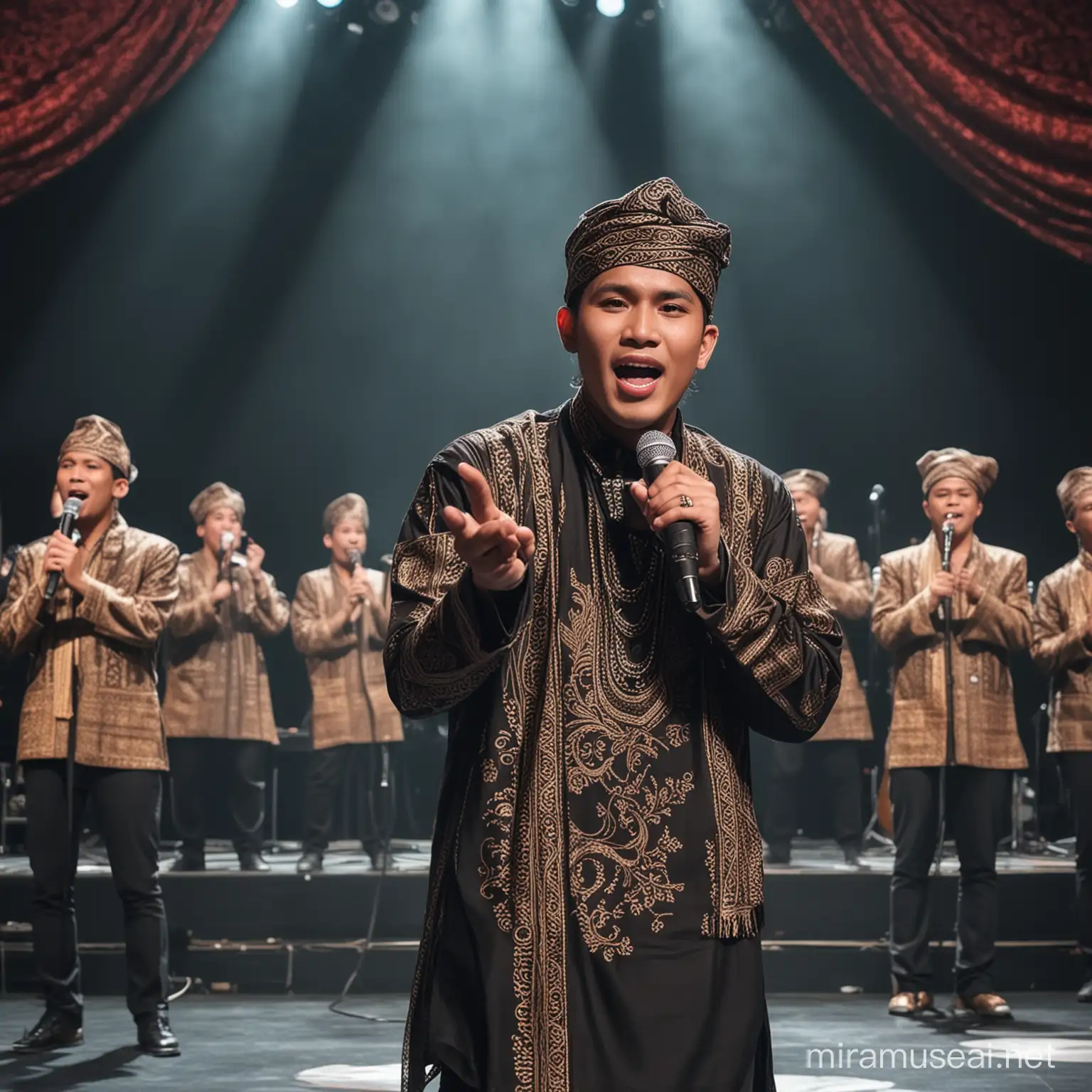 Luxurious Indonesian Male Singer Performing on Lavish Stage with Full Band