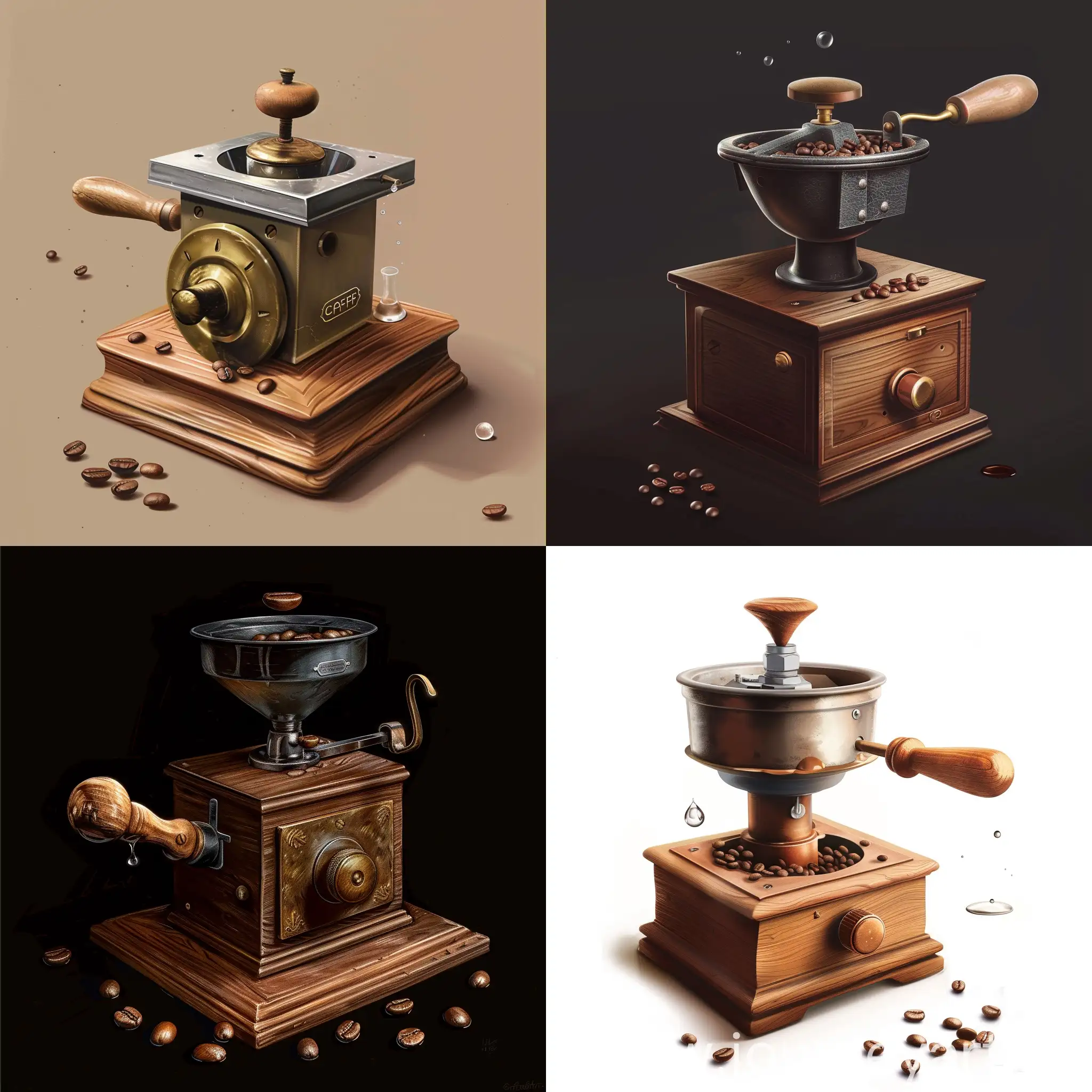 Vintage-Wooden-Manual-Coffee-Grinder-with-Bronze-Details-and-Coffee-Beans