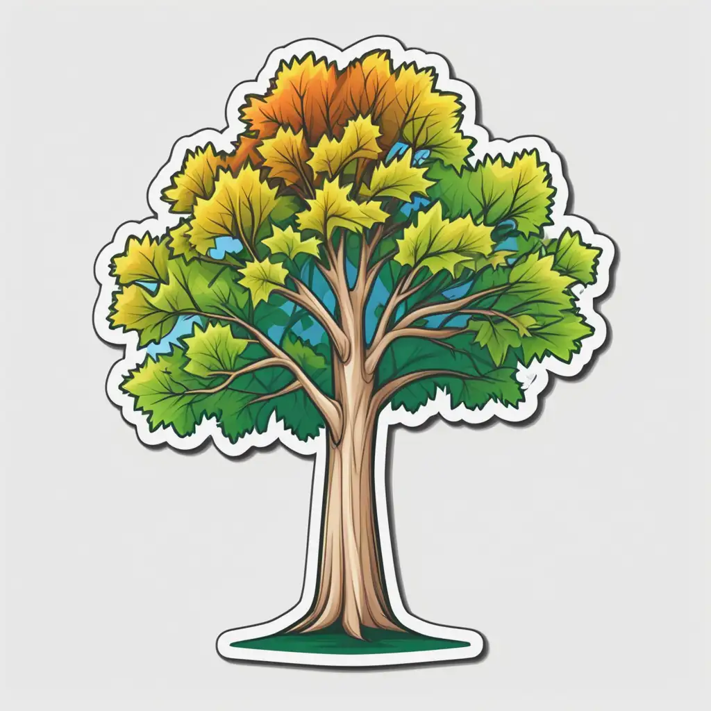 Vibrant Sycamore Tree Vector Art Sticker on White Background