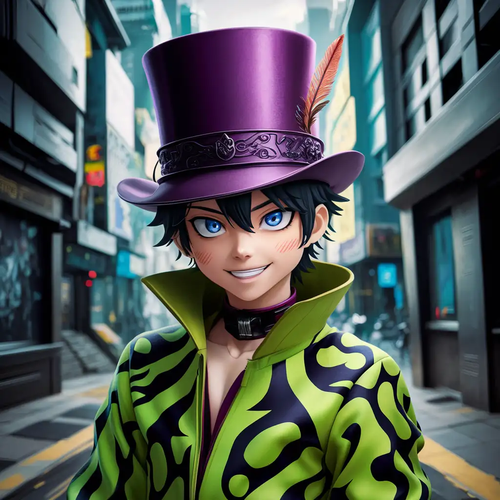 An anime character who wears this purple hat🎩