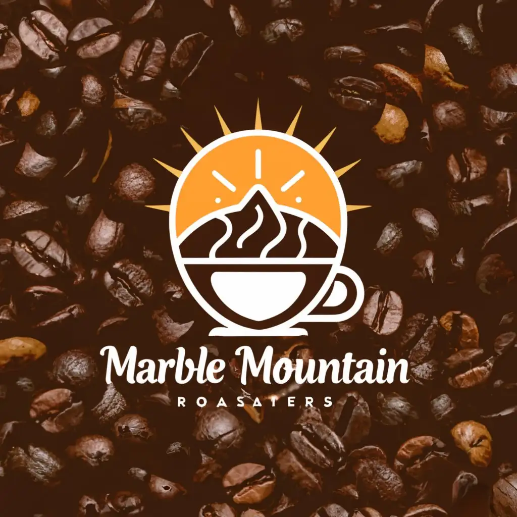 LOGO-Design-for-Marble-Mountain-Roasters-Rustic-Coffee-Cup-and-Mountain-Blend-with-Sunburst
