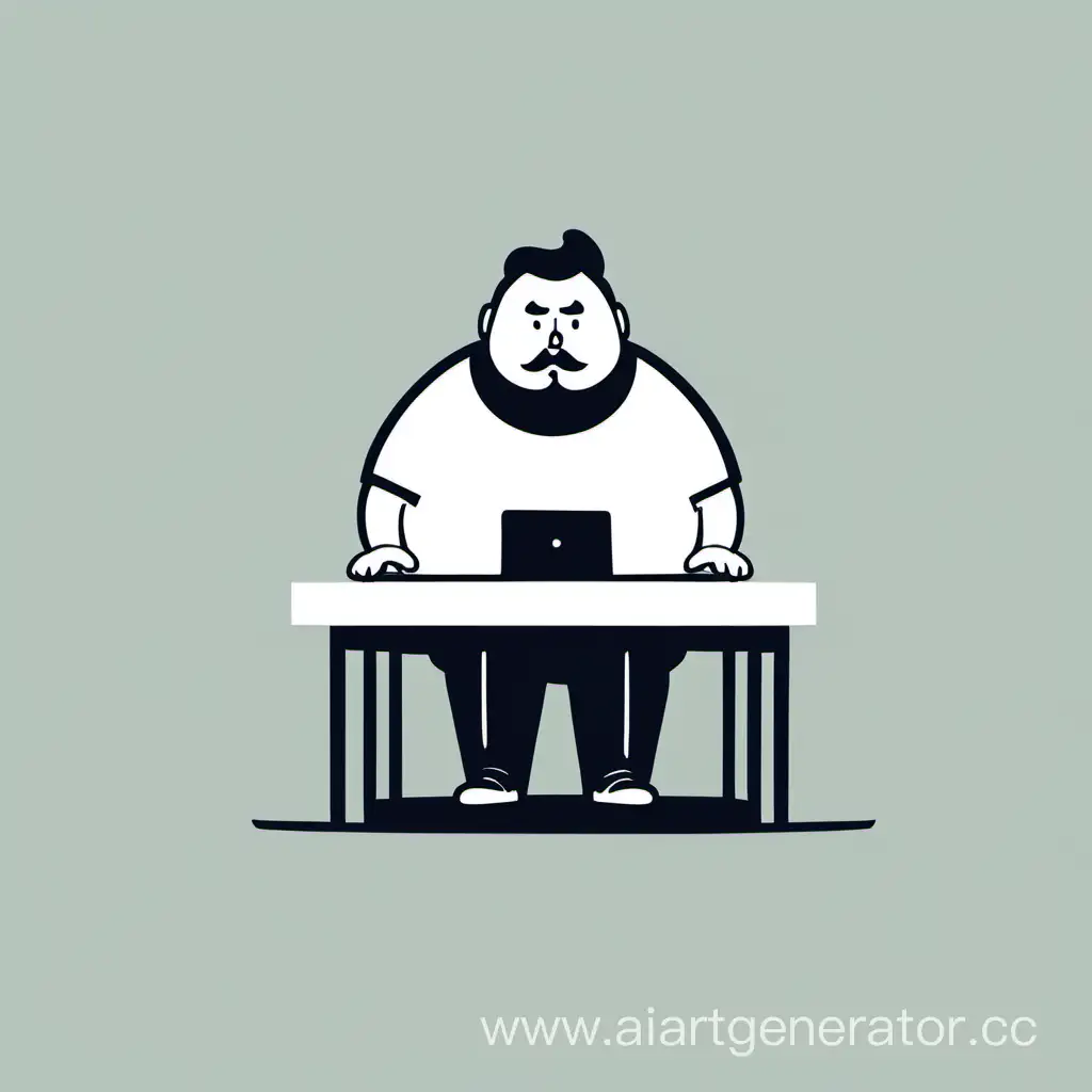 Логотип, полненький мужчина за компьютерным столом играет, минимализм, скуф