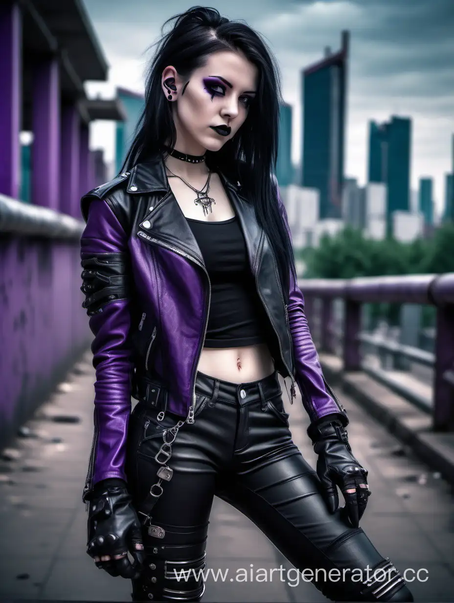 Gothic Style Girl in Cyberpunk City | AI Art Generator