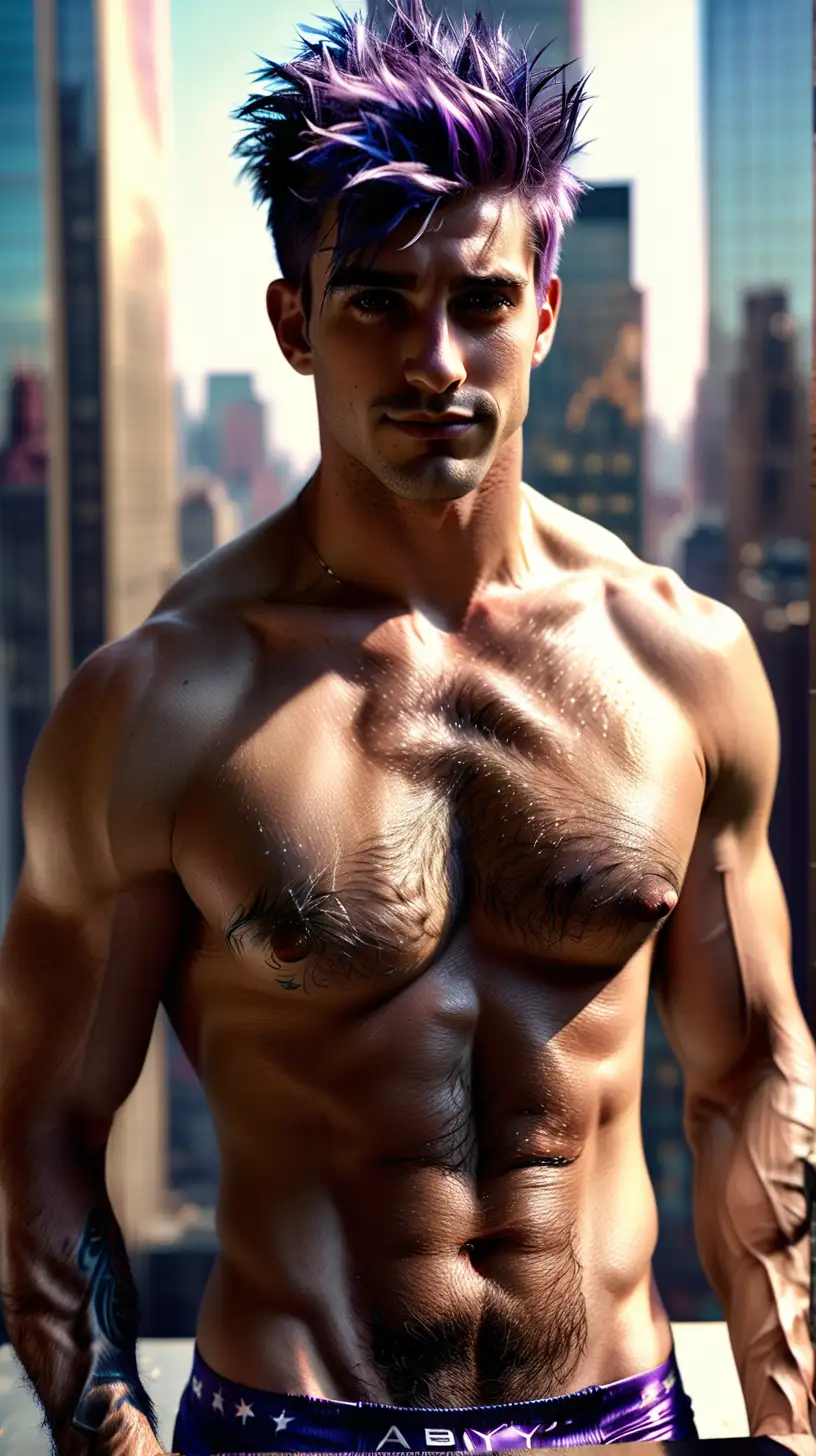 Attractive American Man with Stylish Hair and Muscular Build on NYC Skyscraper