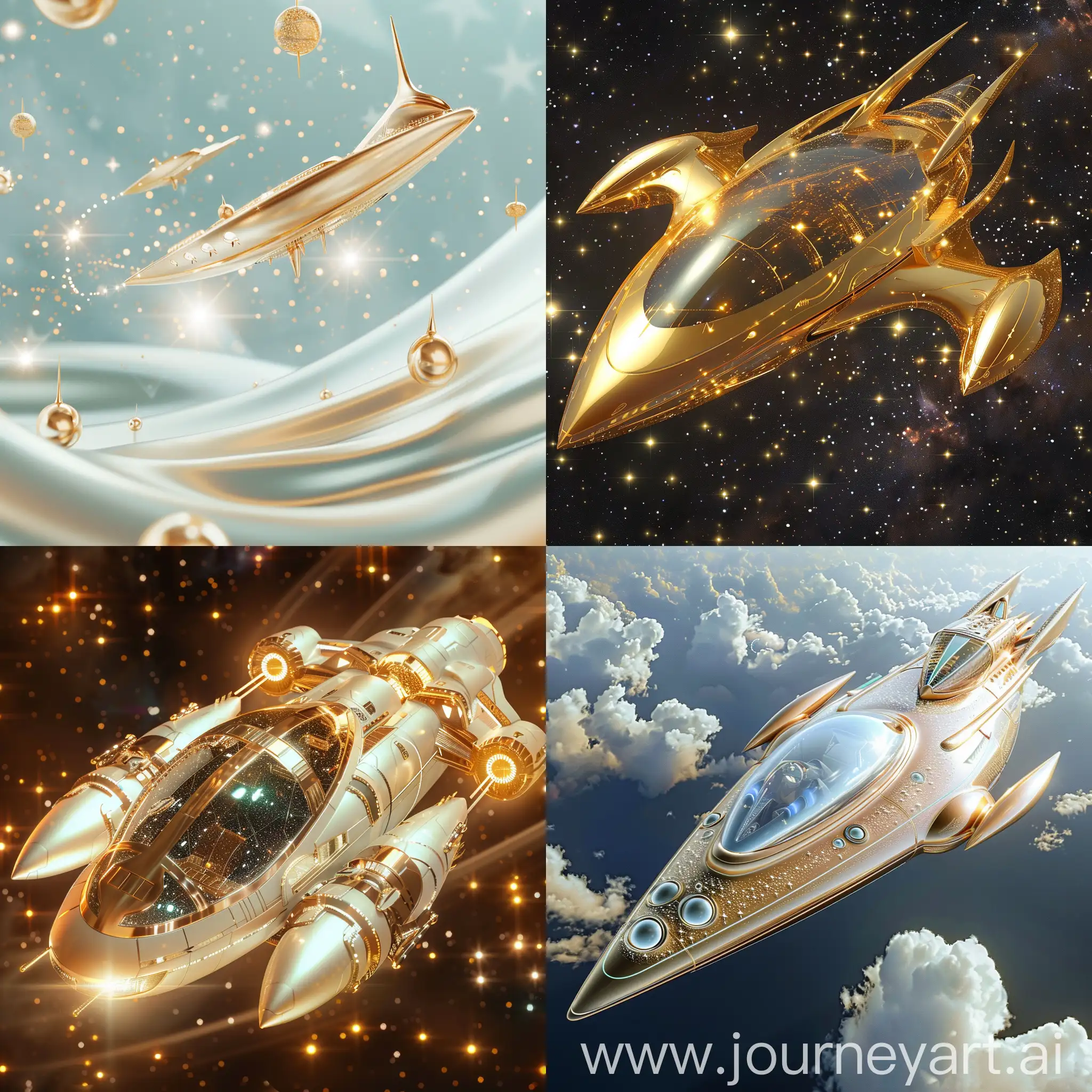 Glamorous-Pearl-Gold-Spaceship-Soaring-Through-a-Starry-Sky