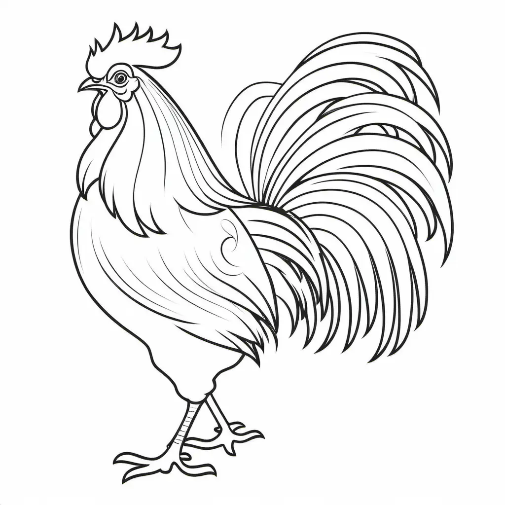 French rooster, Coloring Page, black and white, line art, white background, Simplicity, Ample White Space. The background of the coloring page is plain white to make it easy for young children to color within the lines. The outlines of all the subjects are easy to distinguish, making it simple for kids to color without too much difficulty