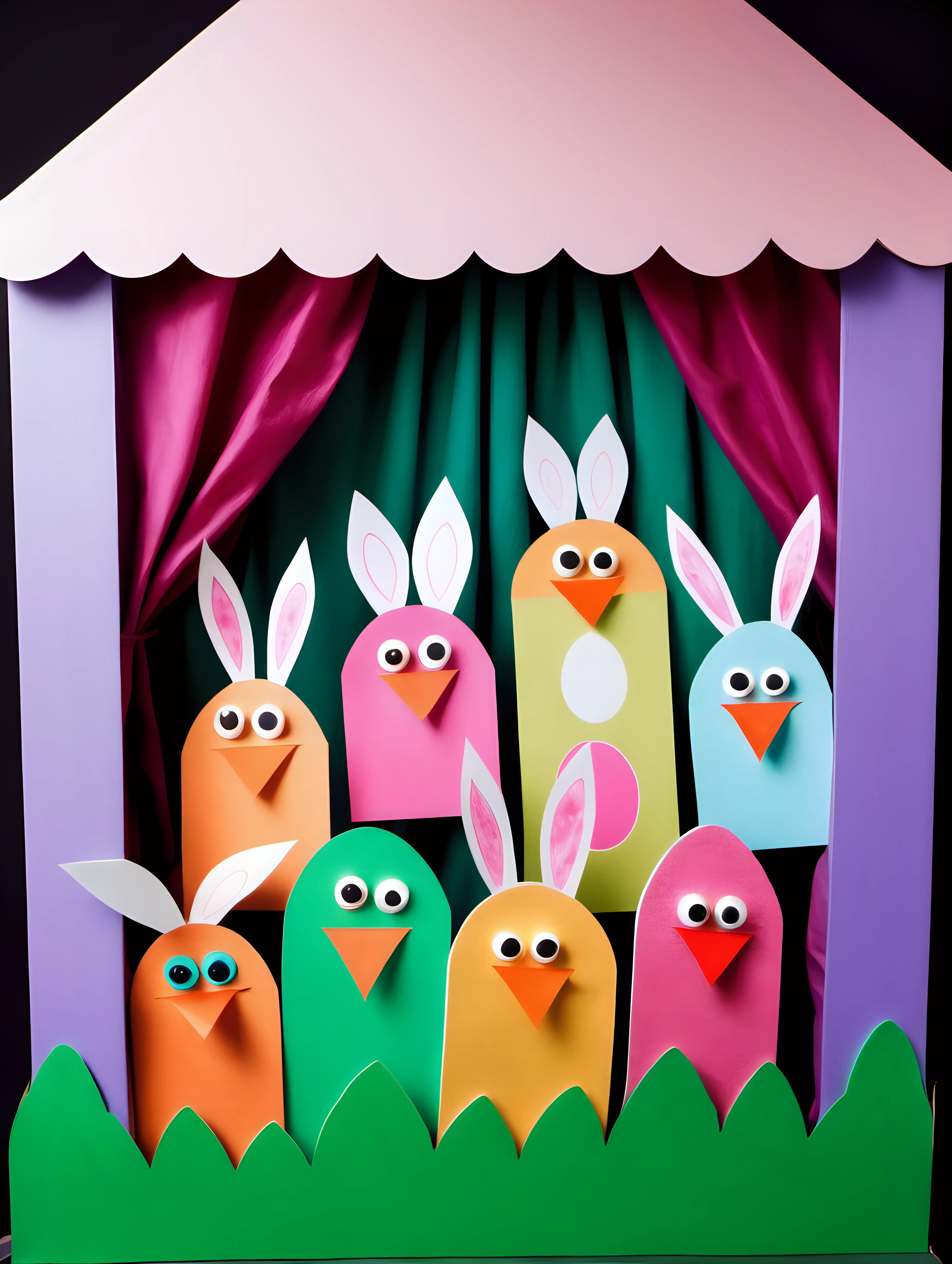 Handmade Easter Puppet Show Joyful Celebration with Colorful Puppets