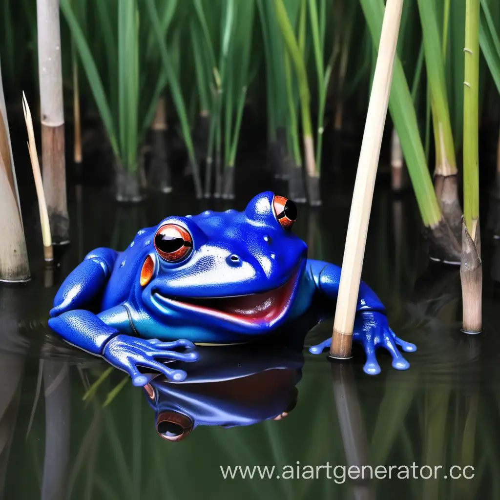 Laughing-Blue-Frog-Amidst-Reeds-in-Water