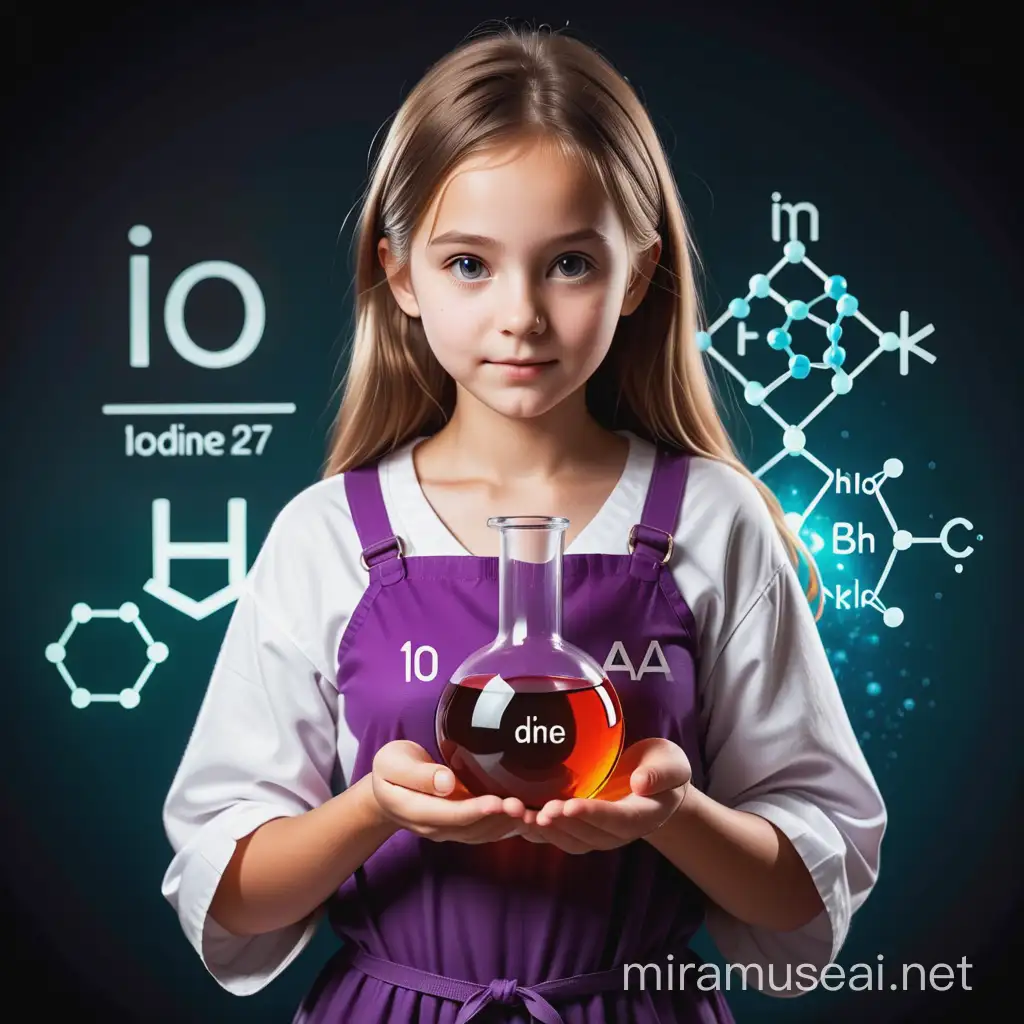 Iodine Chemistry Symbol Girl Holding Flask