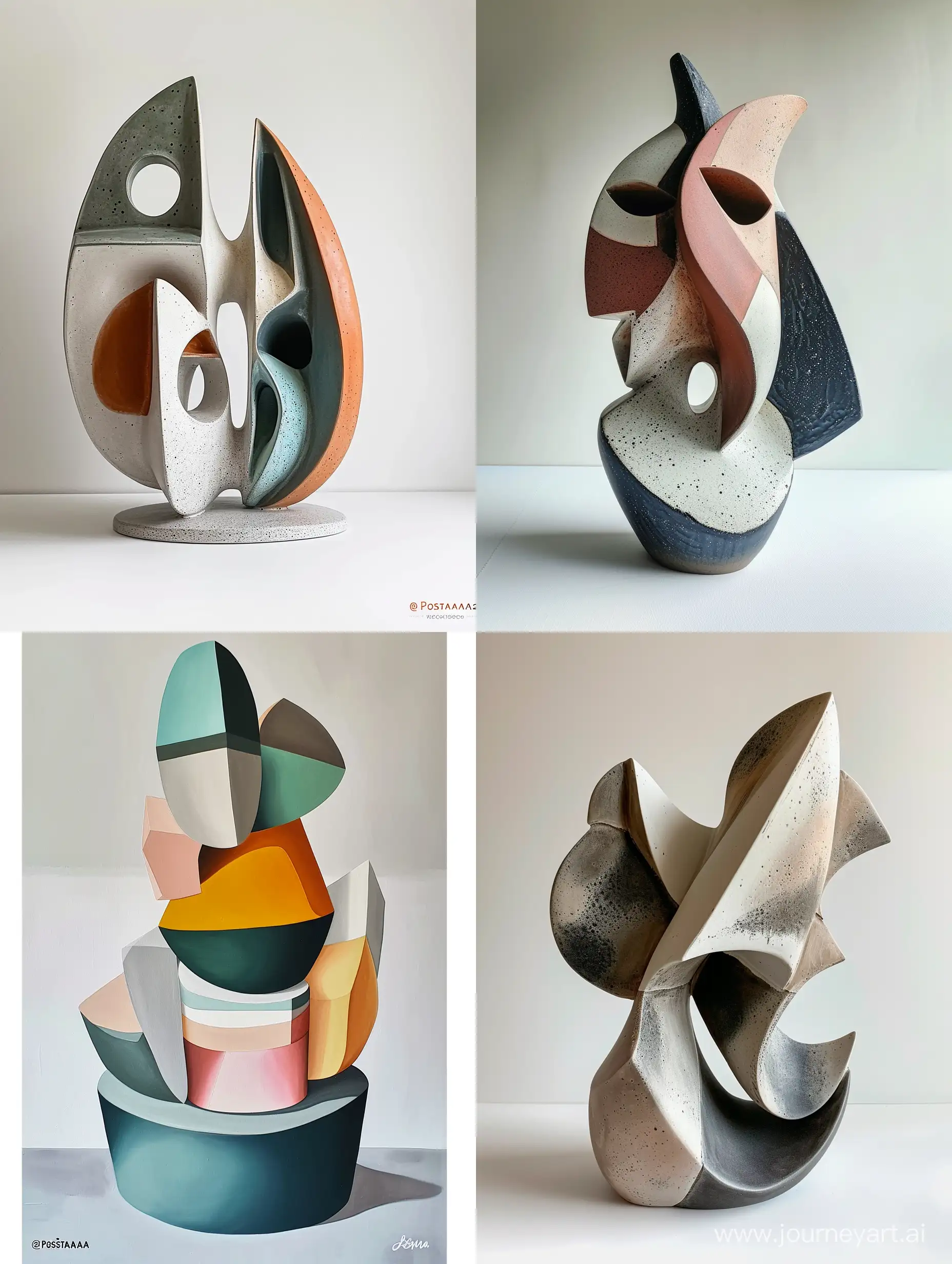 Geometric-Sculpture-Ceramics-with-60s-Style-Abstract-Forms-and-Voluminous-Details