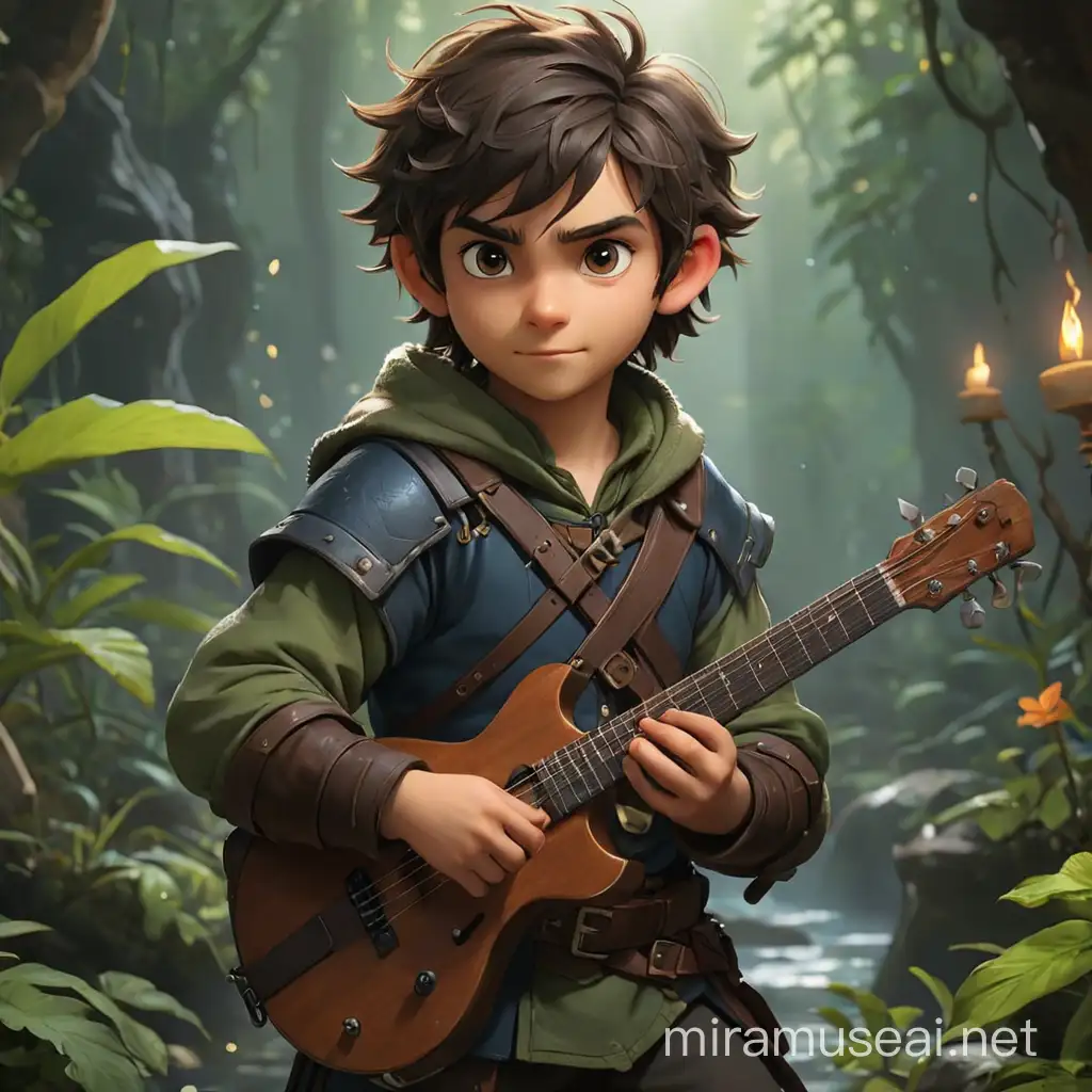 Can you help me make an image for my dnd character: Pietro Noctis is a Lightfoot Halfling and the class is a Bard level 3 