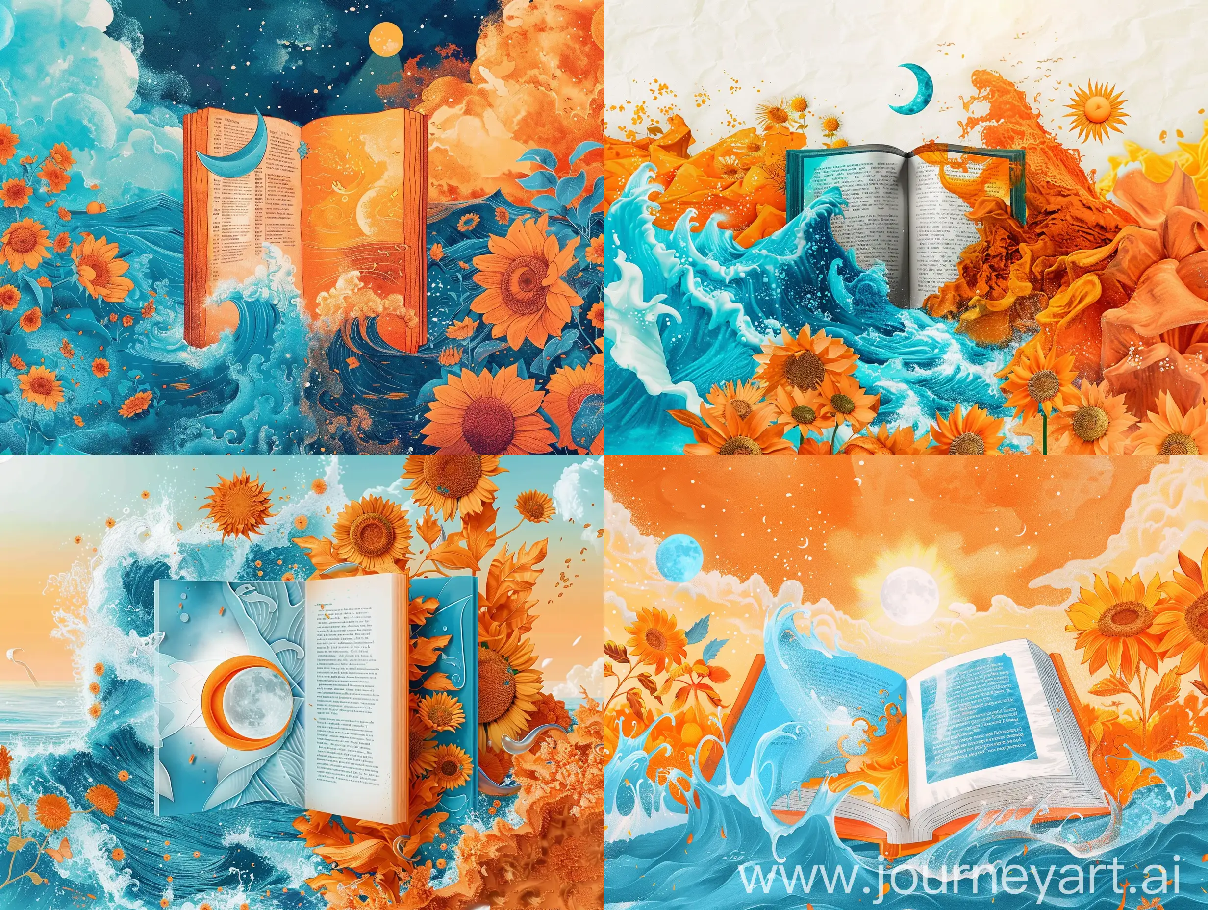 Wedding-Scene-with-Orange-and-Blue-Theme-Book-and-Nature-Elements