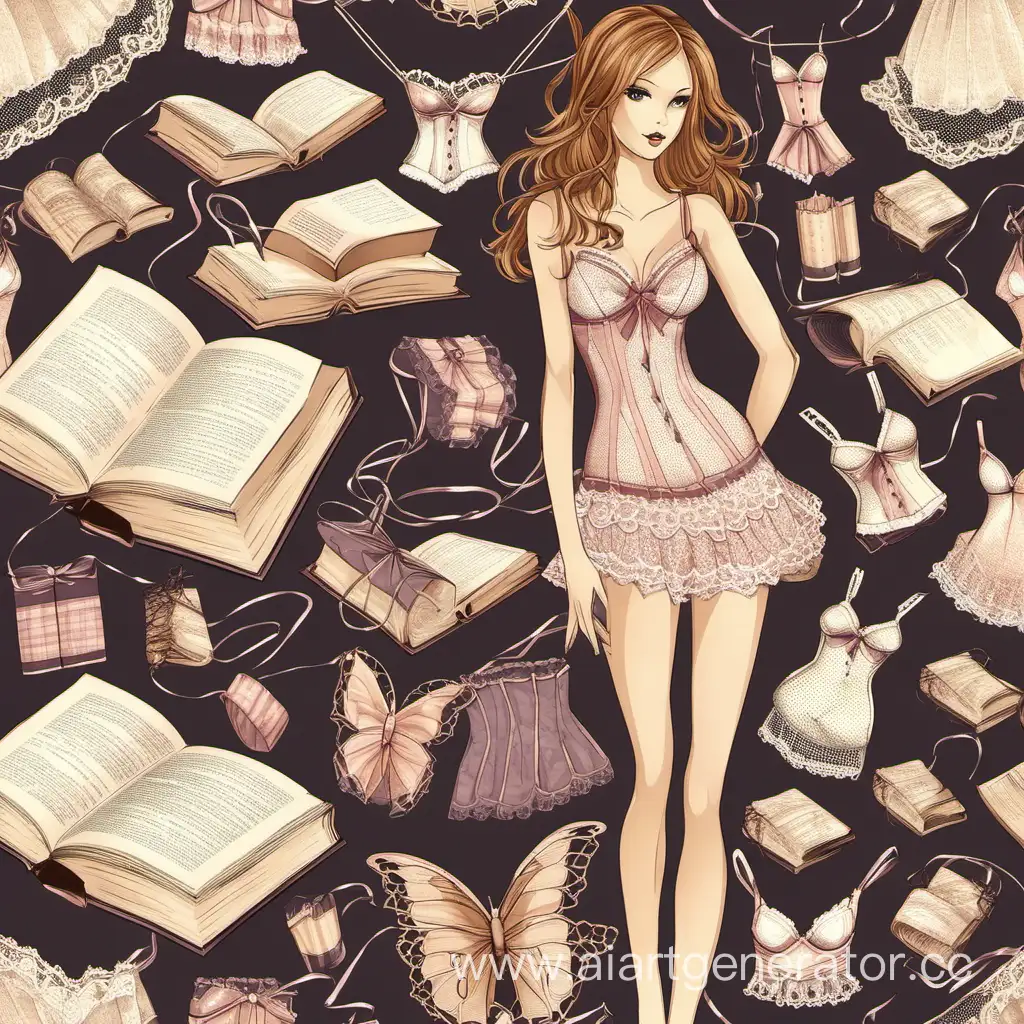 Sensual-Woman-in-Lace-Lingerie-Surrounded-by-Books-and-Fabrics