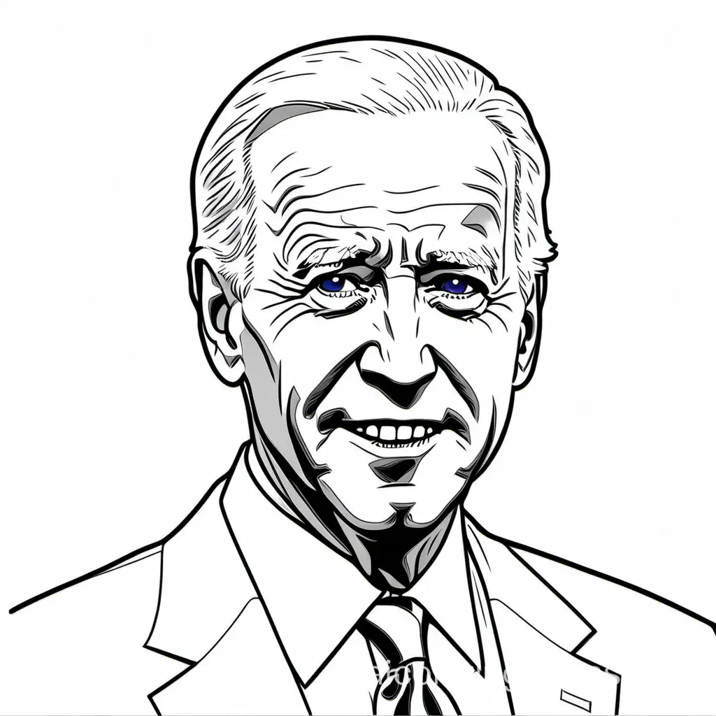 joe biden i did that, Coloring Page, black and white, line art, white background, Simplicity, Ample White Space. The background of the coloring page is plain white to make it easy for young children to color within the lines. The outlines of all the subjects are easy to distinguish, making it simple for kids to color without too much difficulty