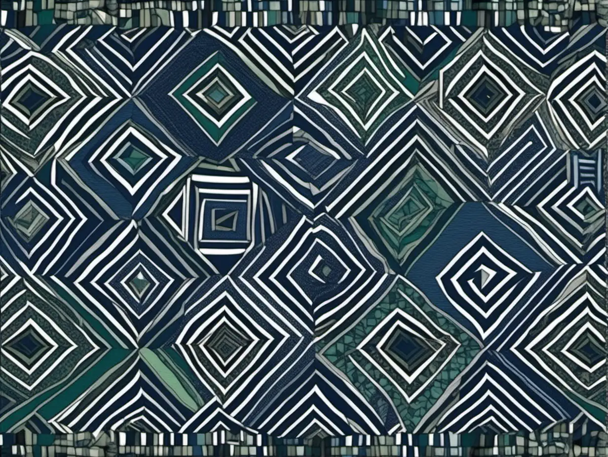 Abstract Geometric Tapestry in Dark Blue and Green Shades