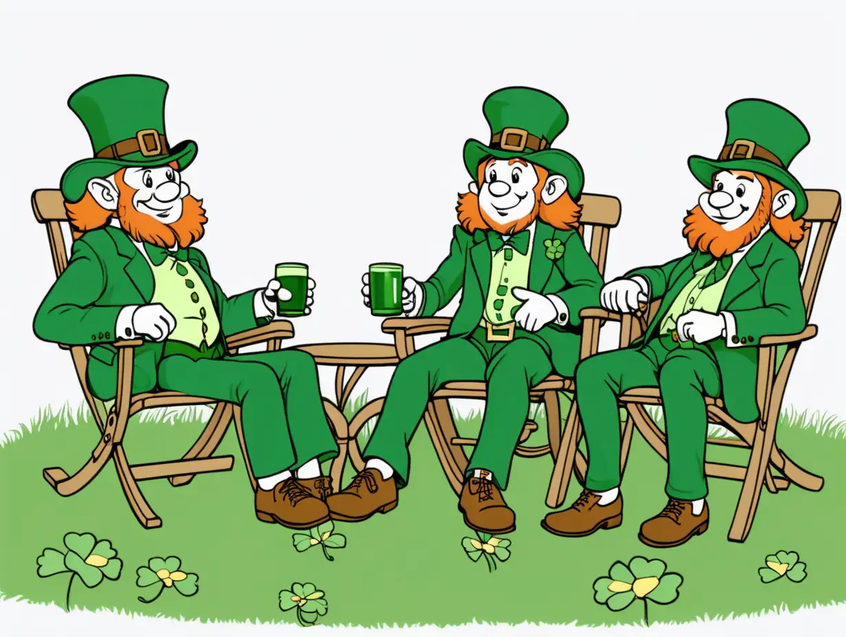 Leprechauns Relaxing on Clover Lawn