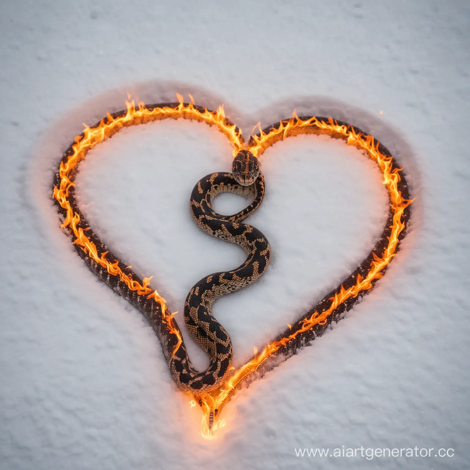 Fiery-HeartShaped-Snake-on-Snowy-Landscape