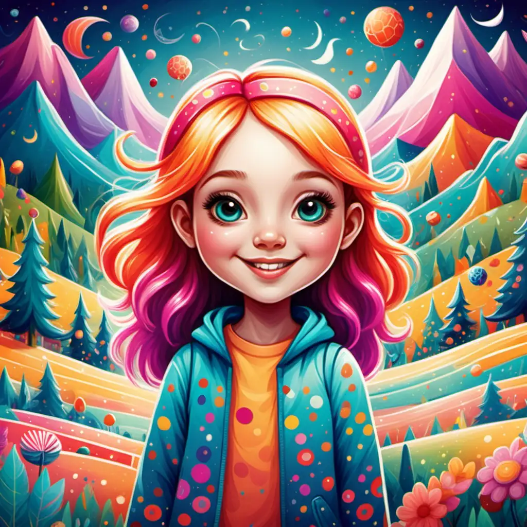 Whimsical and Colorful Design Vibrant Imaginative Characters and Girls in Joyful Landscapes