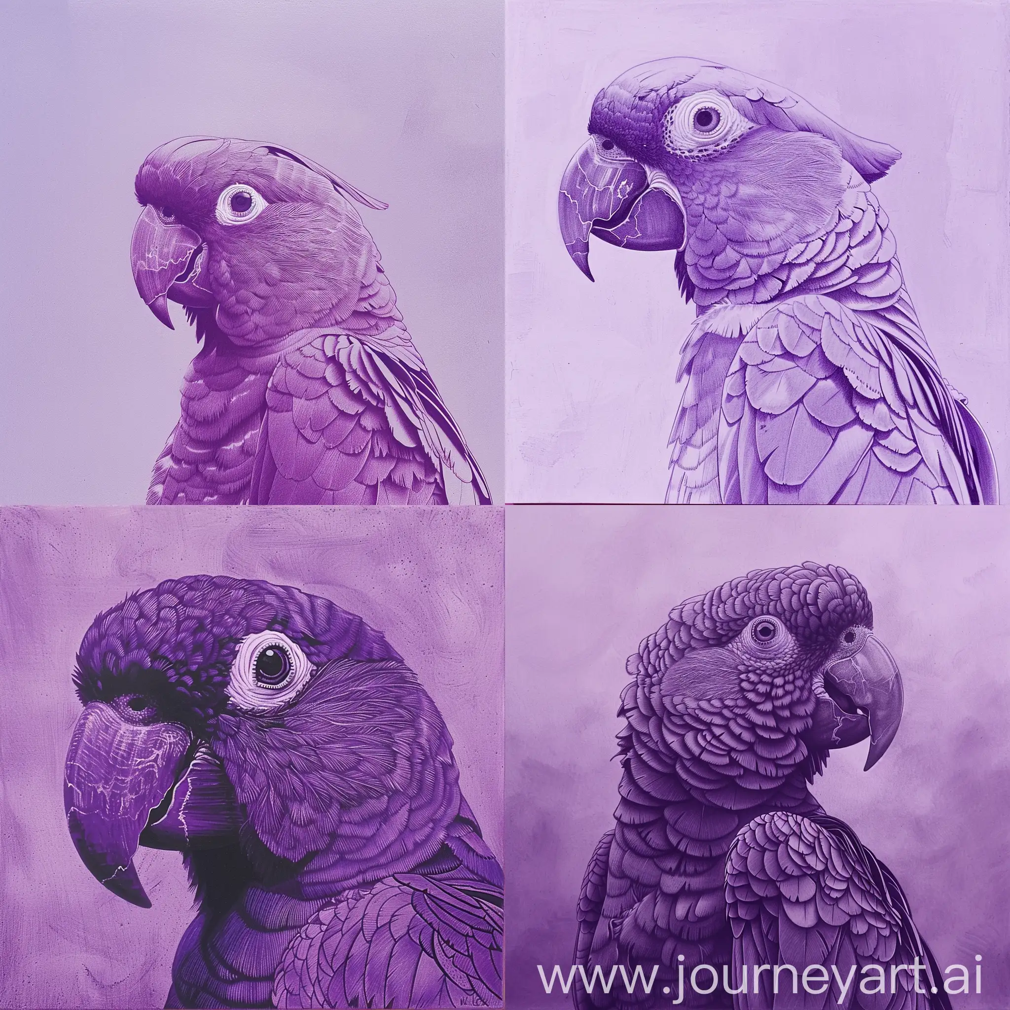 арисуй попугая в фиолетовых тонах  задний фот нежно сиреневый