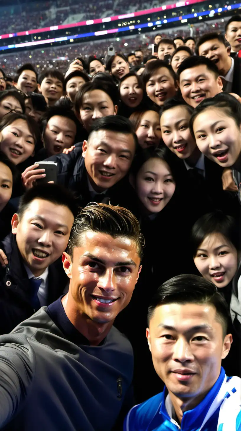 Cristiano Ronaldo is taking selfie photo with Chinese fans 