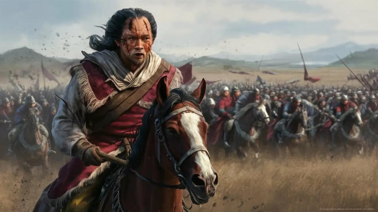 Genghis Khan Leading Swift Cavalry Charge in Battle