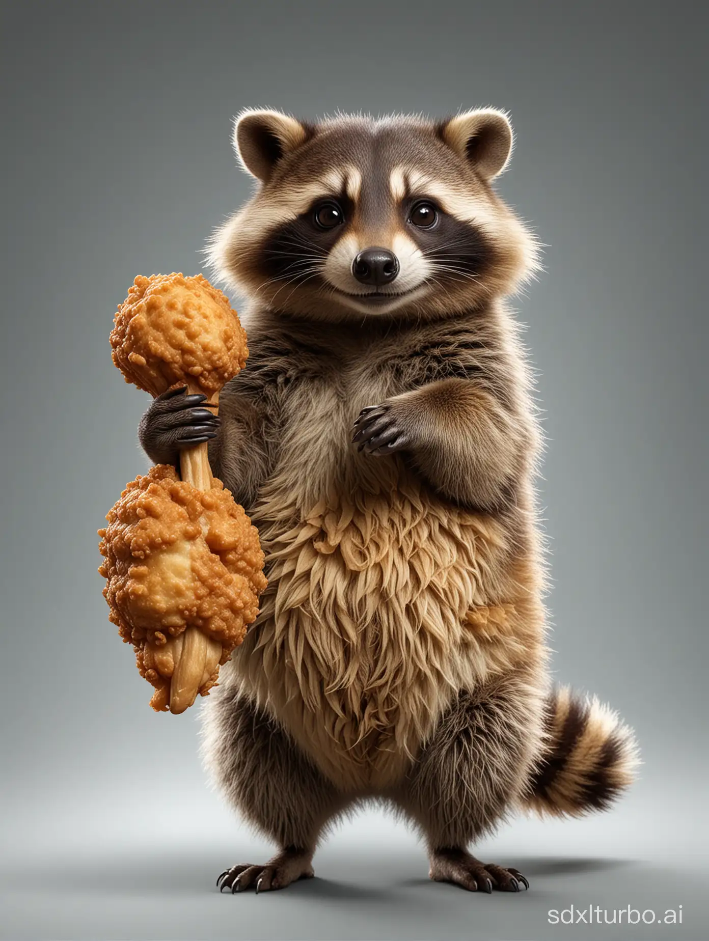 Adorable-Chubby-Raccoon-Enjoying-a-Crispy-Chicken-Drumstick