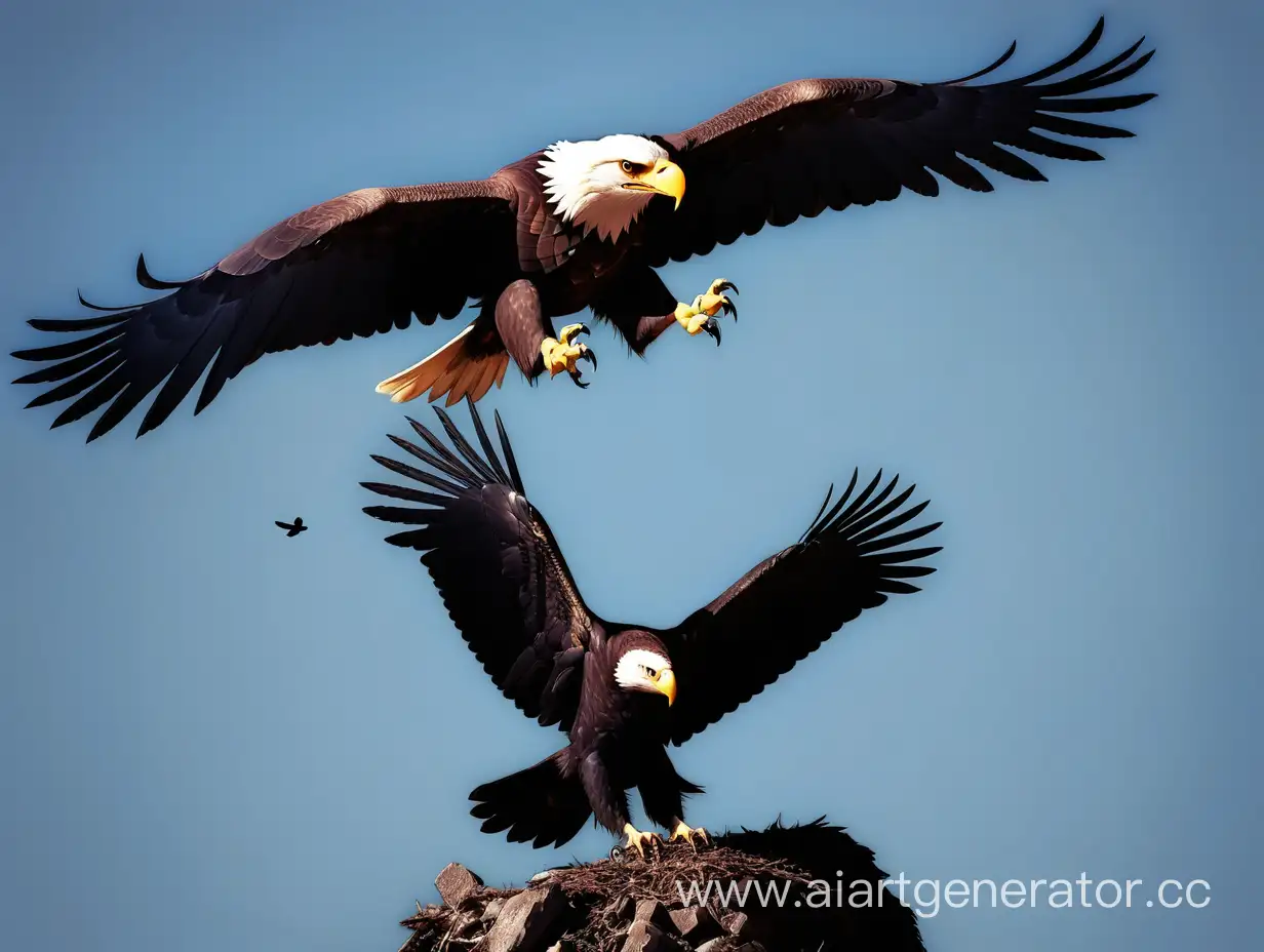 Majestic-Eagle-Soaring-Above-Skillfully-Hunting-Crows