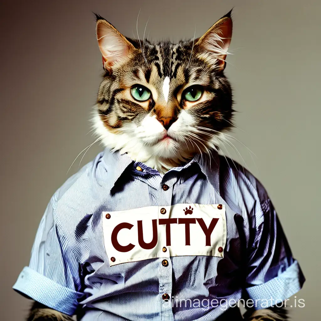 feeling lovely Cat in the shirt. There is a label "Cutty" on the shirt.
