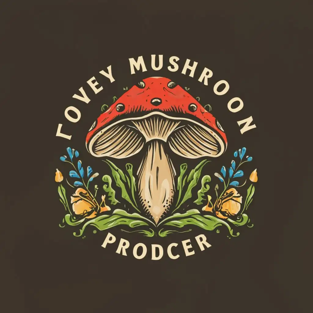 a logo design,with the text "Lovely Mushroom Producer", main symbol:Mushroom,complex,clear background