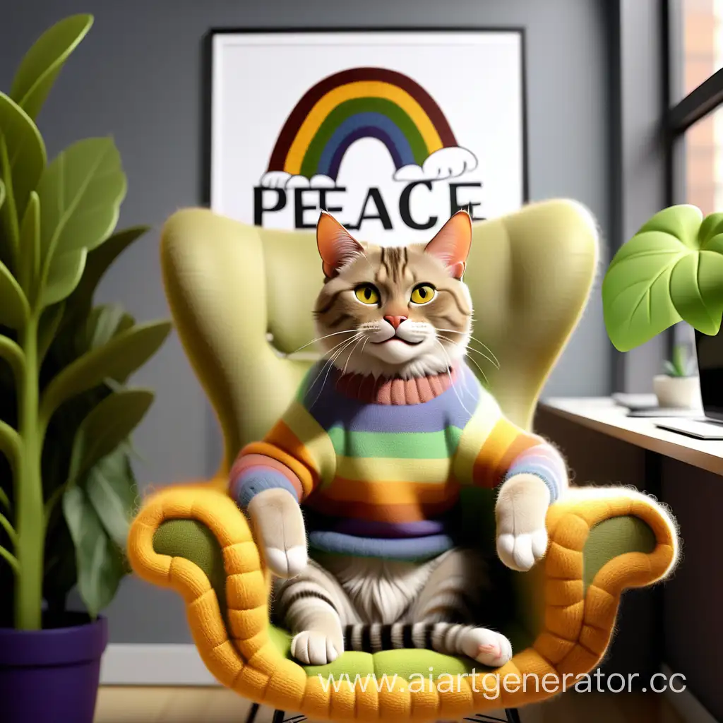 Smiling-Cat-in-LGBT-Sweater-on-Unique-Designer-Chair