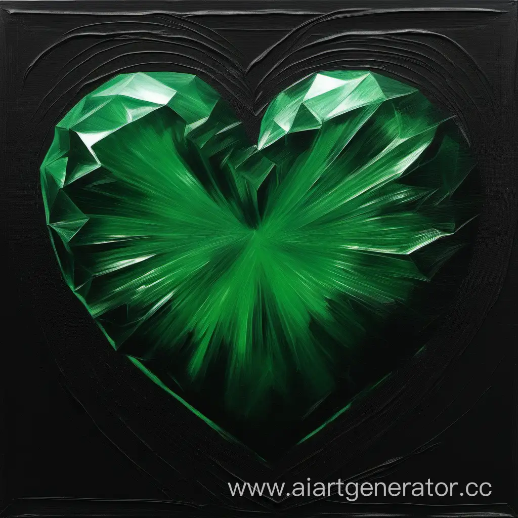 an emerald heart painted on a black canvas