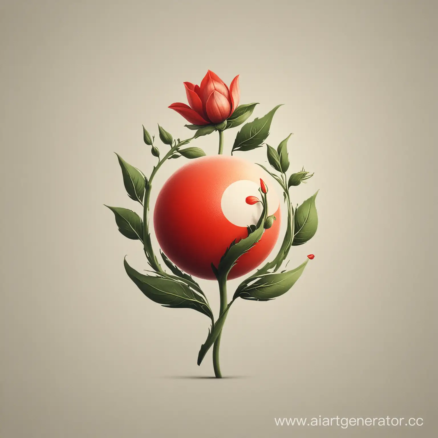 Red-Ball-with-Sprouting-Flower-Logo-Illustration