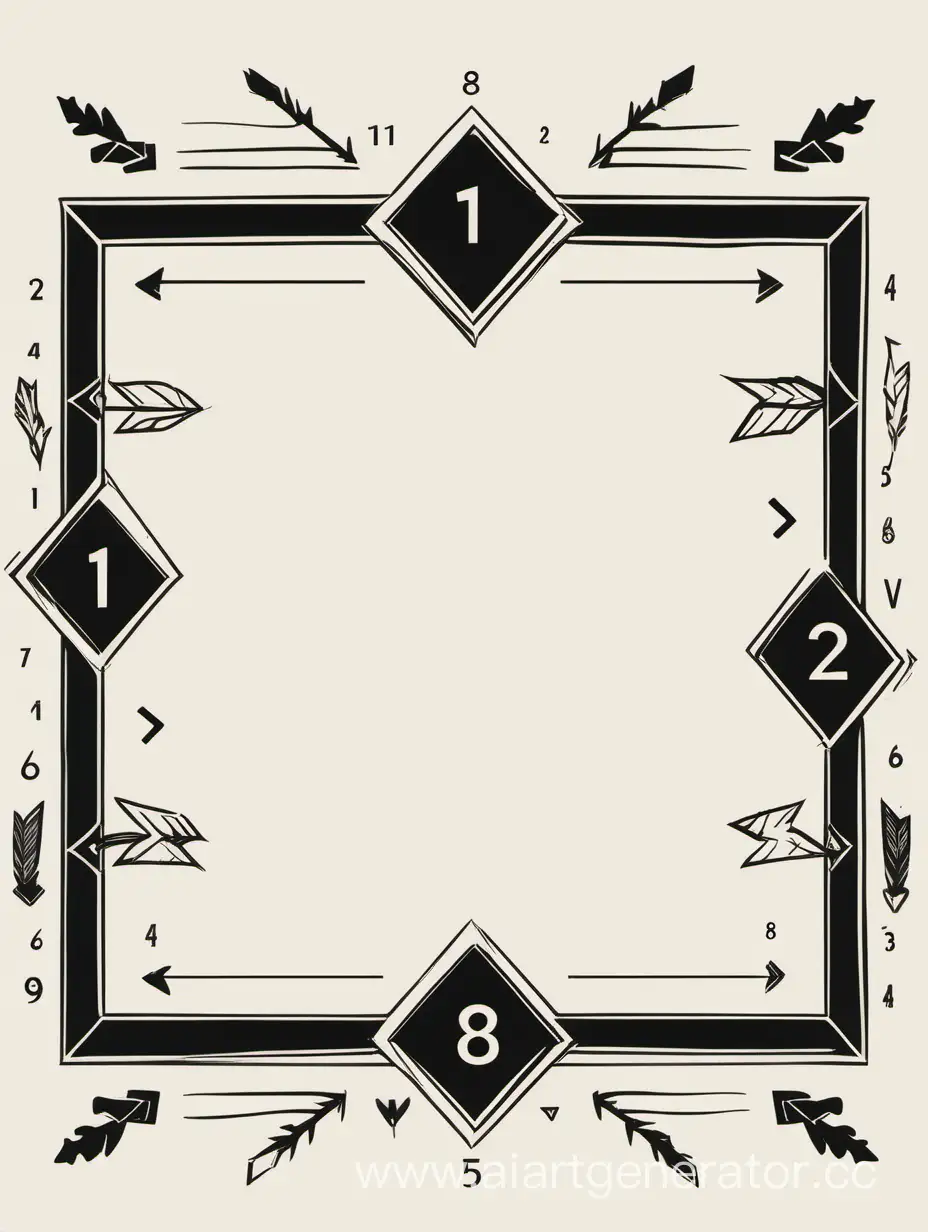 Черная эстетичная квадратная рамка с цифрами и стрелочками по контуру 