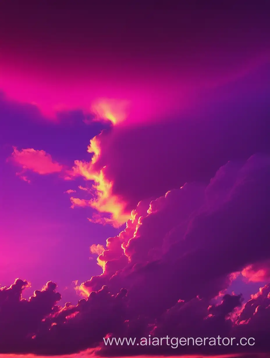 Фиолетовый-розовый закат, облака