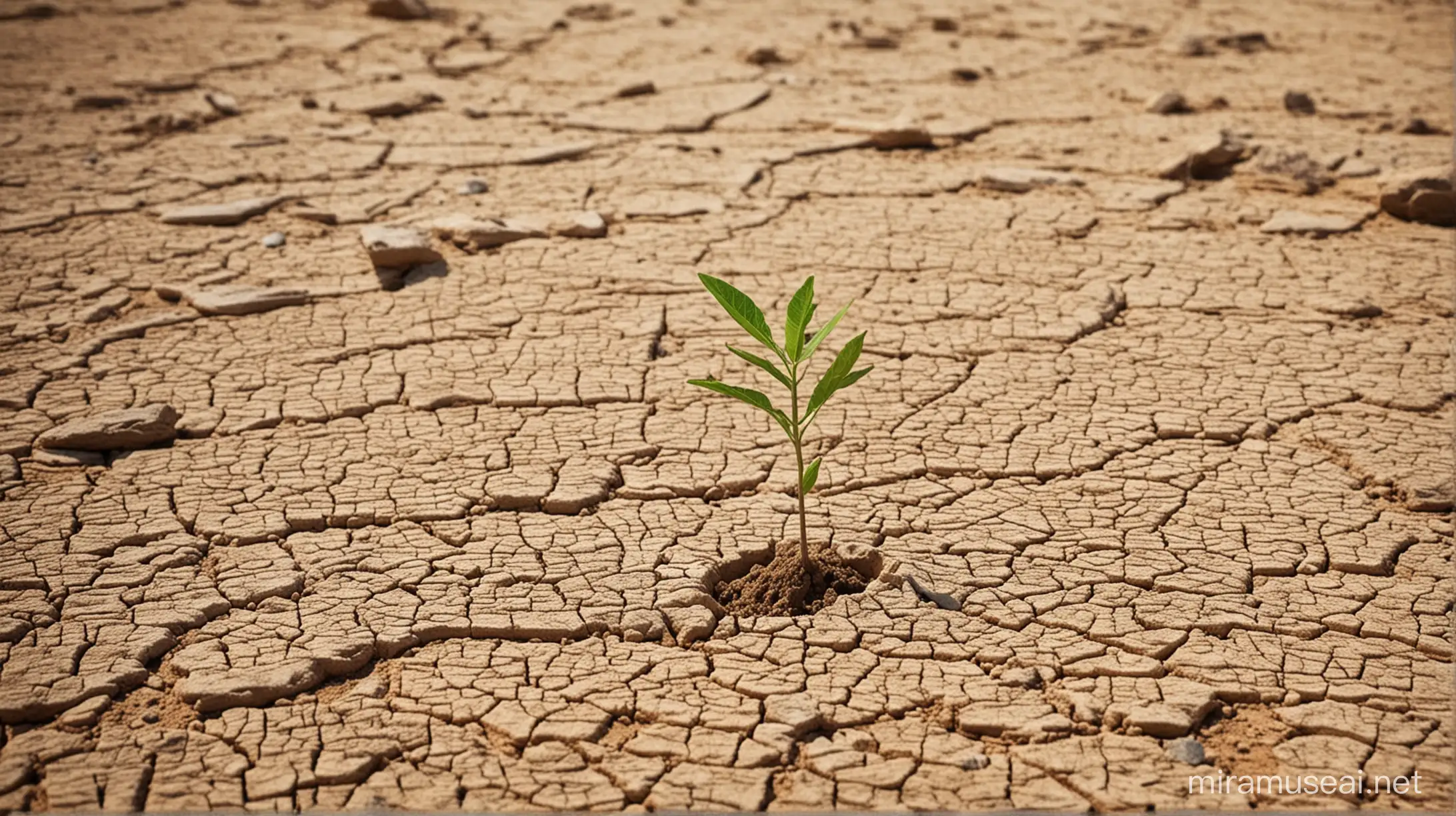 Resilient Sprout Rising from Arid Ancient Terrain