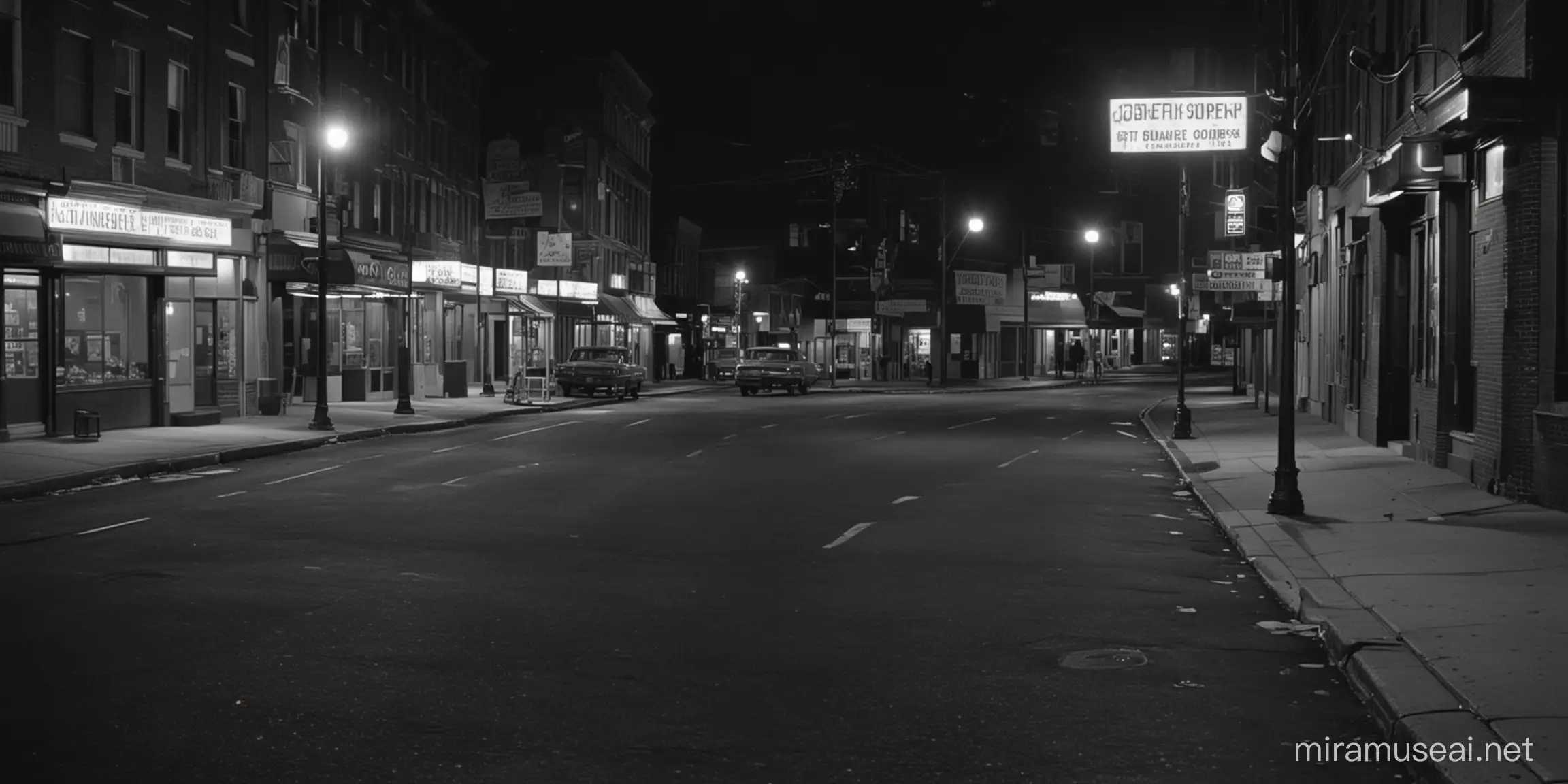 New Jersey Street at night 1960s. Centred. no people. Facing the sidewalk



