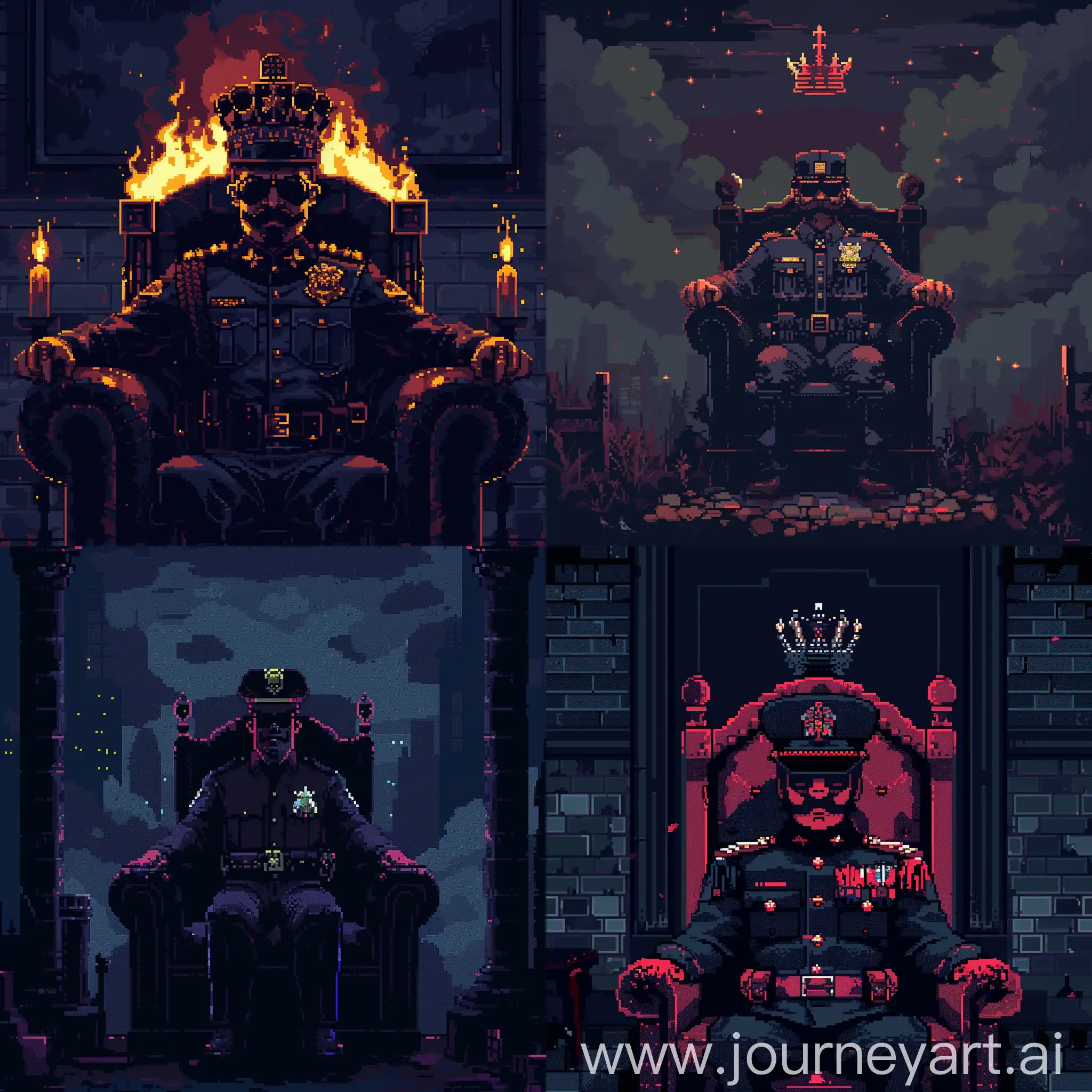 Pixel-Art-Coronation-DarkToned-Policeman-Ascends-to-Chief-on-the-Throne