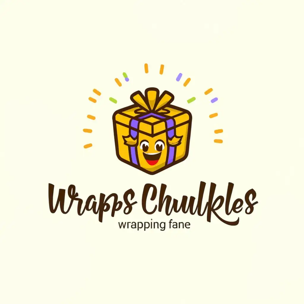 a logo design,with the text 'WrapsandChuckles', main symbol:Giftbox with a chuckling smiley face,Moderate,clear background