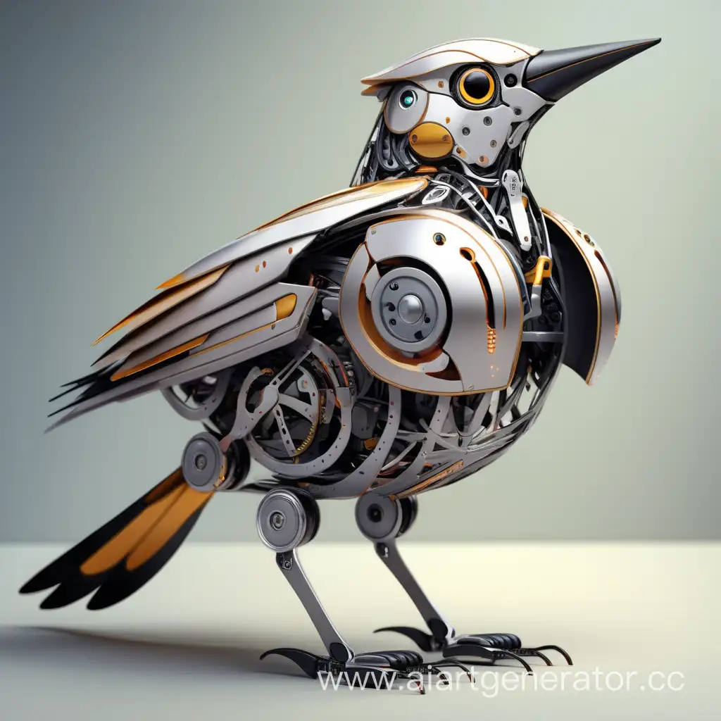 Futuristic-Robot-Bird-with-Vibrant-Plumage-Soaring-in-Digital-Skies