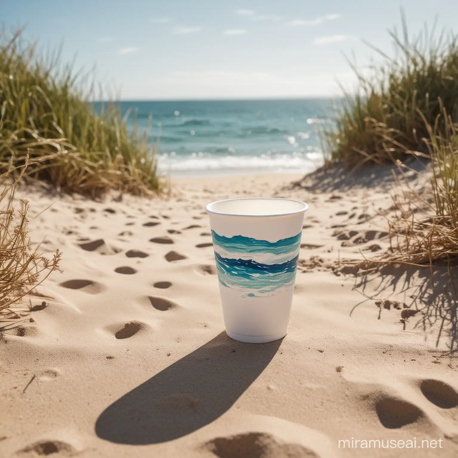 Party scene coastal with white paper cup