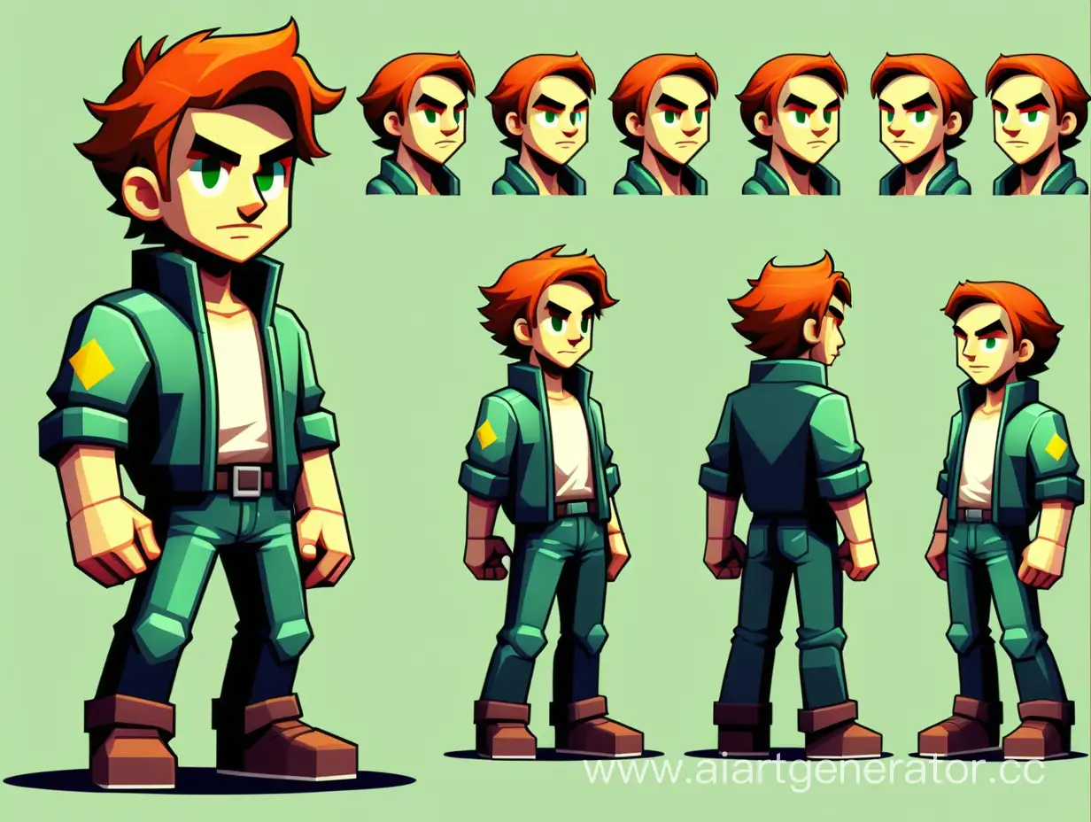 Pixel Art Character Sheet Male Sprite In Multiple Views Ai Art Generator