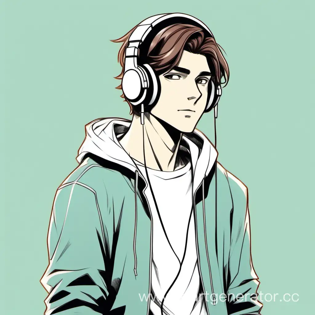 Youthful-Male-Character-Listening-to-Music-with-White-Headphones