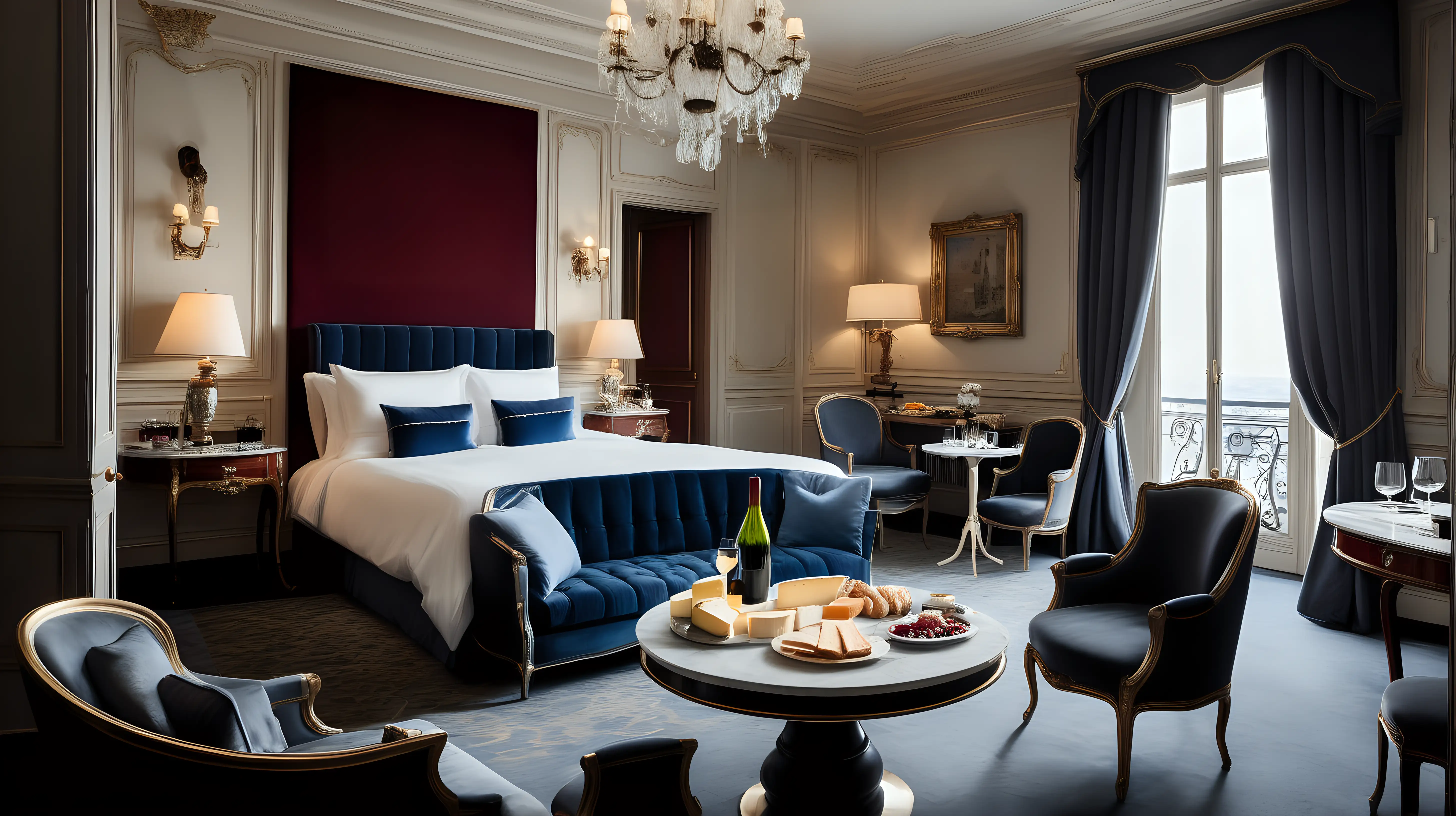 Luxurious FrenchInspired Hotel Room with Opulent Dcor