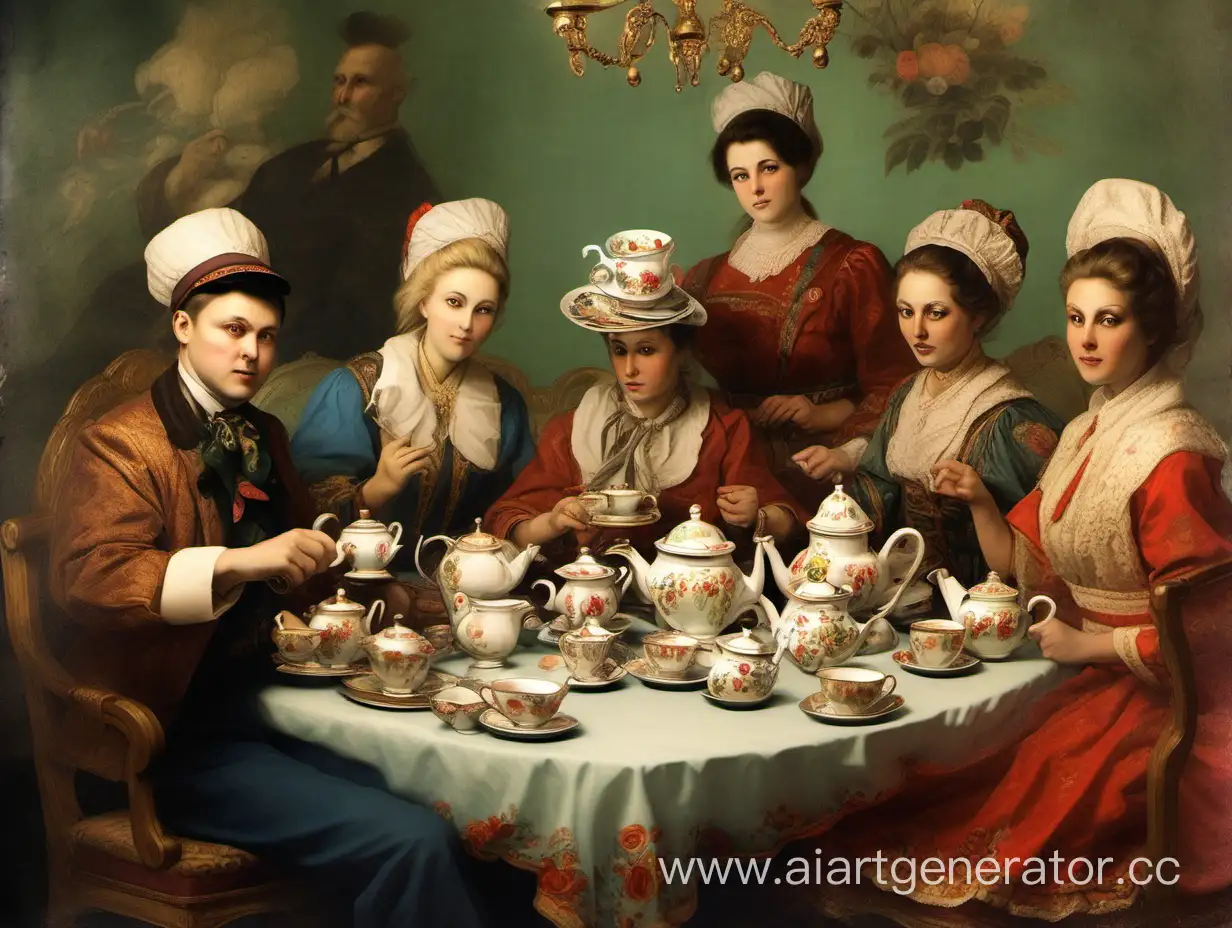изобрази чаепитие в русском стиле