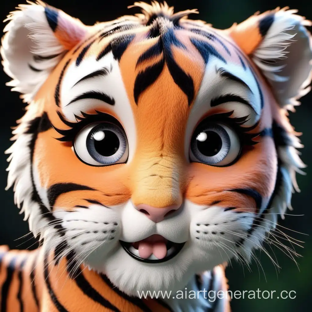 Adorable-Tiger-with-Long-Eyelashes-and-Big-Face-Captivating-Wildlife-Art